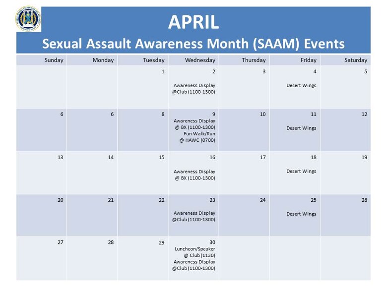 Sexual Assault Awareness Month events at Edwards AFB. (U.S. Air Force graphic)