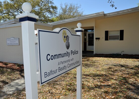The Community Police office stands ready for renovations April 1. Improvements are slated to be complete April 15. The building is going through a landscaping remodeling. (U.S. Air Force photo by Airman 1st Class Solomon Cook)
