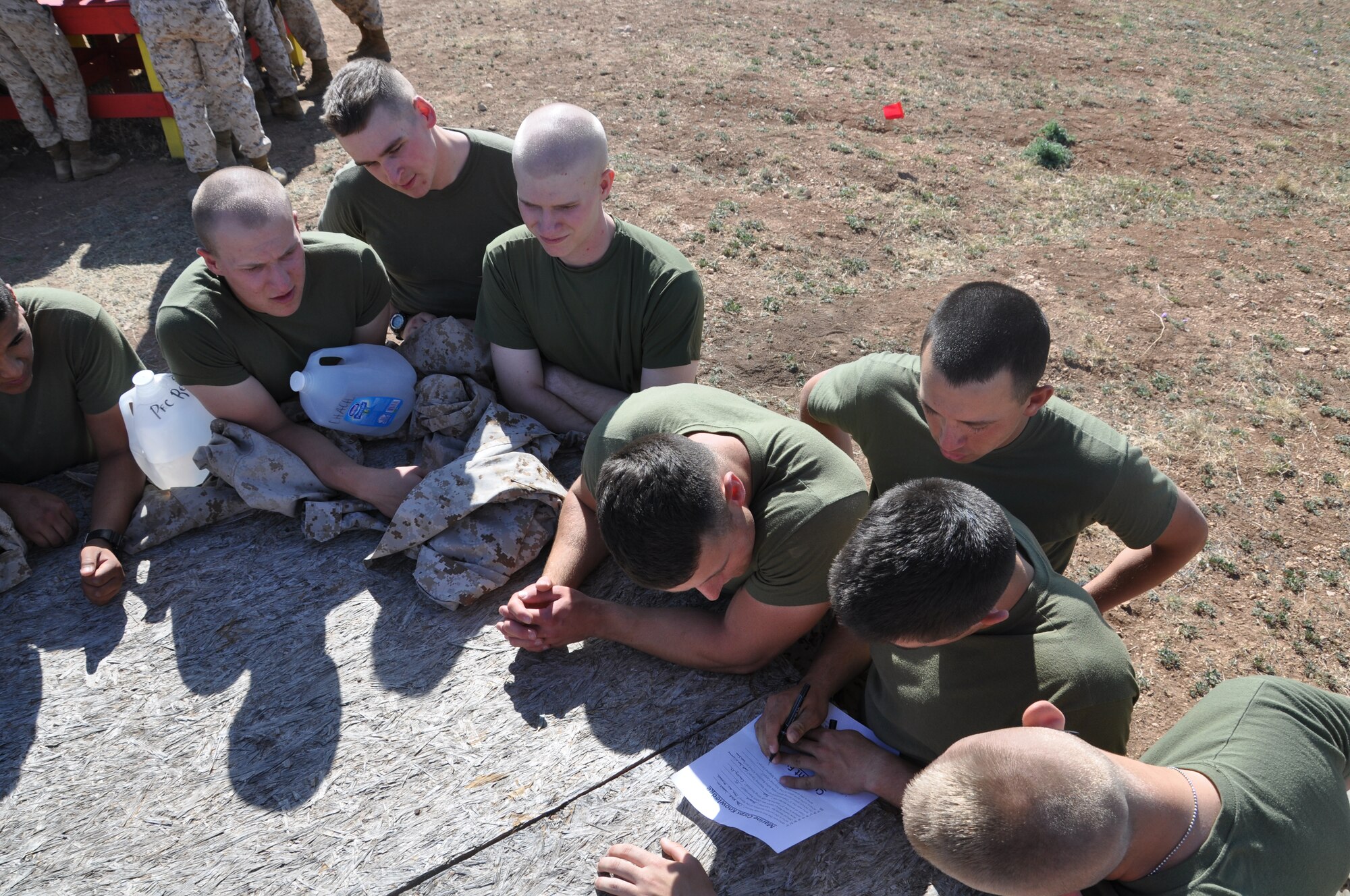 GOODFELLOW AIR FORCE BASE, Texas- Marine Corps Detachment students complete a quiz during the Barracks Bash here March 28. The quiz featured 20 questions on current events, military history and general schoolhouse information. (U.S. Air Force photo/ Airman 1st Class Erica Rodriguez)