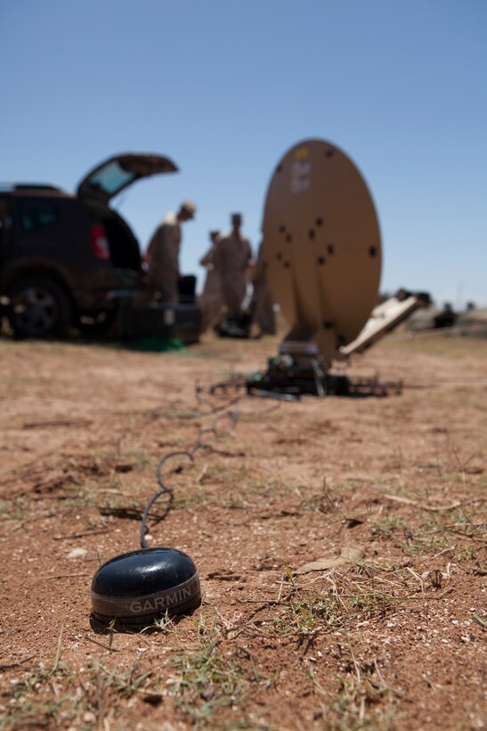 A Garmin global positioning system to a Rapid Response Kit is set upset during Exercise African Lion 2014 on Tifnit Royal Morrocan Armed Forces Base in Agadir, Morocco, Mar. 29, 2914. African Lion is conducted as a combined joint exercise between the Kingdom of Morocco and the U.S. Forces to strengthen relationships and military operability in the region.