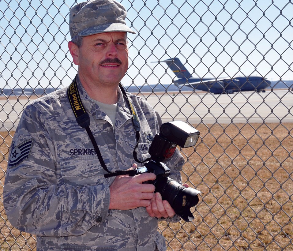 WRIGHT-PATTERSON AIR FORCE BASE, Ohio - Tech. Sgt. Anthony Springer, 445th Airlift Wing Public Affairs photojournalist, is the 445th Airlift Wing April Spotlight Performer. (U.S. Air Force photo/Stacy Vaughn)