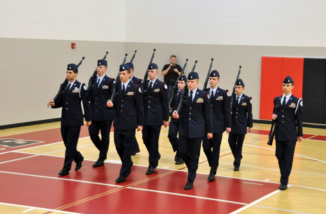 WRIGHT-PATTERSON AIR FORCE BASE, Ohio - Master Sgt. Joseph Hedges and Tech. Sgt. John Sullivan, 445th Airlift Wing Reserve Recruiting, served as judges for the 2014 White-Fitzgerald Memorial Drill Meet March 15 held at Wayne High School, Huber Heights, Ohio. The recruiters judged 180 cadets from seven schools located in the local and surrounding area. The drill meet is dedicated in memory of Pfc. James P. White Jr and Lance Cpl.  Dustin R. Fitzgerald, both JROTC cadets and graduates of Wayne High School. (U.S. Air Force photo/Maj. Demetrius Smith)