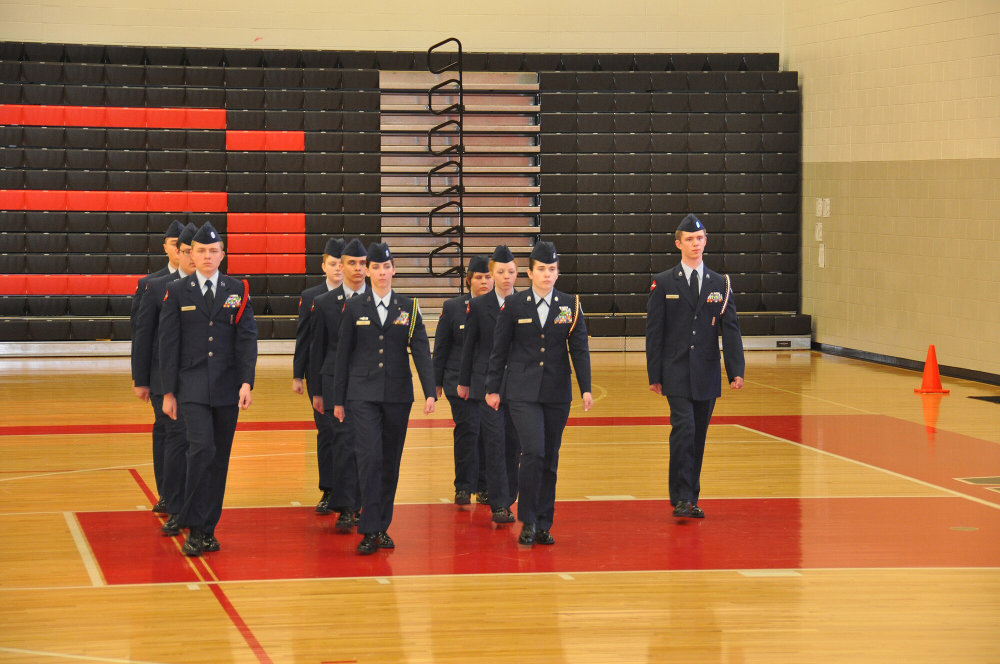 WRIGHT-PATTERSON AIR FORCE BASE, Ohio - Master Sgt. Joseph Hedges and Tech. Sgt. John Sullivan, 445th Airlift Wing Reserve Recruiting, served as judges for the 2014 White-Fitzgerald Memorial Drill Meet March 15 held at Wayne High School, Huber Heights, Ohio. The recruiters judged 180 cadets from seven schools located in the local and surrounding area. The drill meet is dedicated in memory of Pfc. James P. White Jr and Lance Cpl.  Dustin R. Fitzgerald, both JROTC cadets and graduates of Wayne High School. (U.S. Air Force photo/Maj. Demetrius Smith)