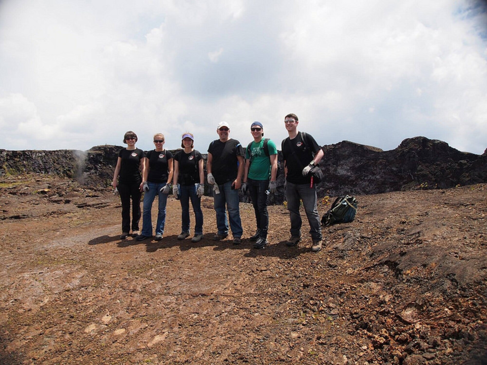 U.S. Air Force Reserve Capt. Casey Stedman, a navigator with the 773rd Airlift Squadron (right), stands with Hawai'i Space Exploration Analog and Simulation (HI-SEAS) crew members on the slopes of Mauna Loa, a volcanic mountain in Hawaii. Stedman was selected as the mission commander for the second HI-SEAS mission, during which he will spend four months in a geodesic dome, beginning March 28, 2014. The mission is designed to simulate a long-term manned mission to Mars. Stedman is part of a six-person team. (Courtesy photo/Mr. Ross Lockwood, HI-SEAS).