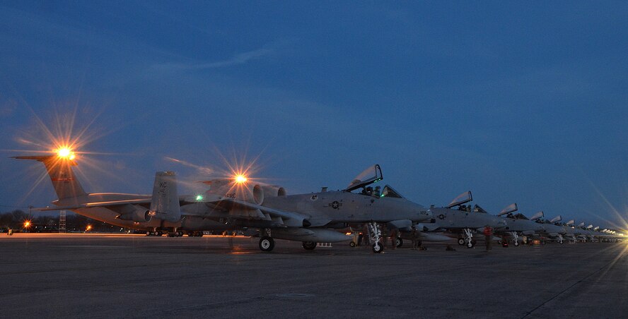 Transient A-10 aircraft make a stop at Westover for routine maintenance and fuel, April 2014. The A-10 Thunderbolt IIs are the first Air Force aircraft specially designed for close air support of ground forces. They are simple, effective and survivable twin-engine jet aircraft that can be used against all ground targets, including tanks and other armored vehicles. (U.S. Air Force photo/SSgt. Kelly Goonan)