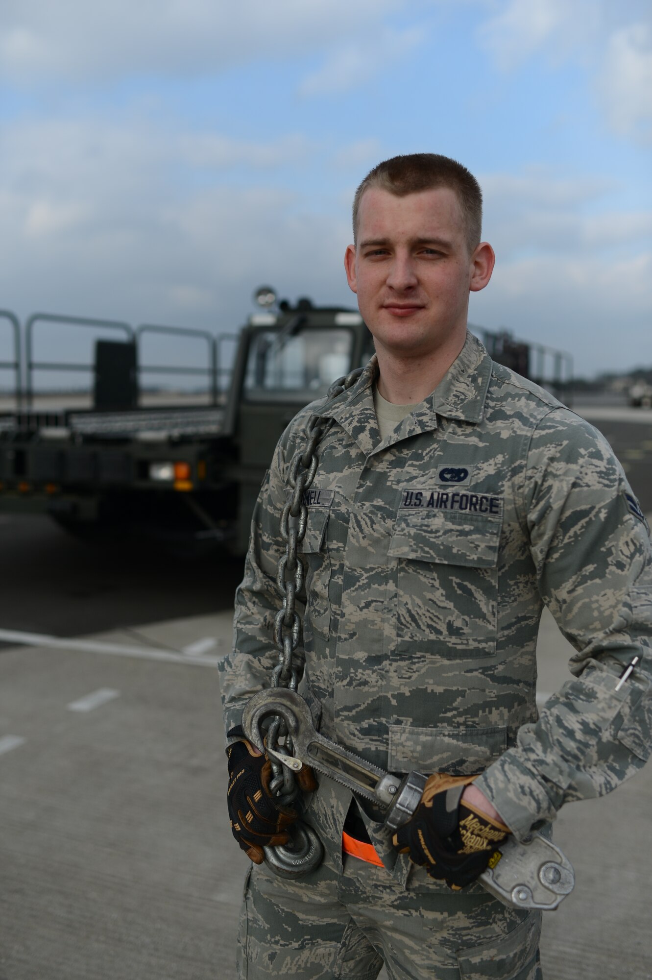 Airman 1st Class Trevor Caldwell, 726th Air Mobility Squadron, aircraft services specialist from Brandon, Fla. is the Super Saber Performer for the week of  March 31 - April 4, 2014. (U.S. Air Force photo by Senior Airman Gustavo Castillo/Released)
