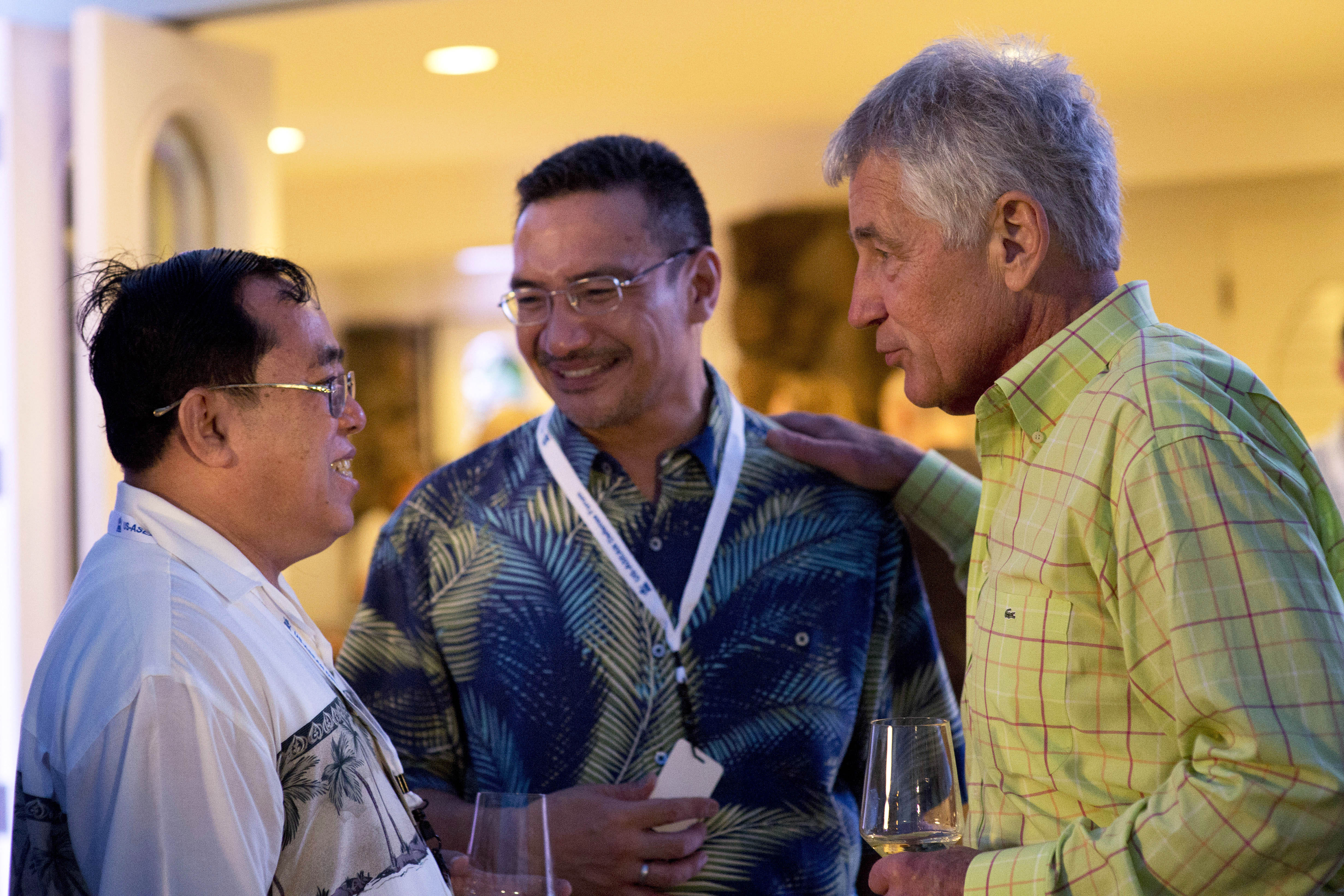 Defense Secretary Chuck Hagel Right Speaks With Malaysian