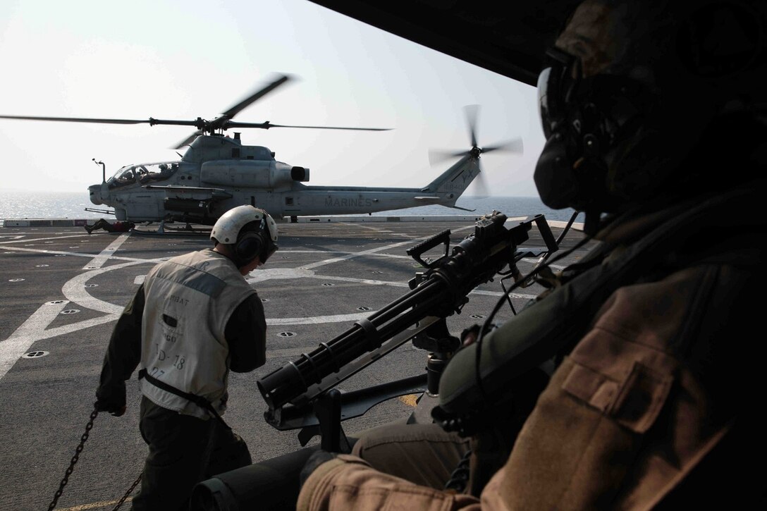 SEA OF JAPAN (April 1, 2014) – A U.S. Marine Corps AH-1Z Super Cobra lands on the USS New Orleans (LPD 18) during Ssang Yong 14 in Pohang, South Korea, April 1, 2014.  Exercise Ssang Yong is conducted annually in the Republic of Korea (ROK) to enhance the interoperability of U.S. and ROK forces by performing a full spectrum of amphibious operations while showcasing sea-based power projection in the Pacific. (Official U.S. Marine Corps photo by Cpl. David Gonzalez/Released)