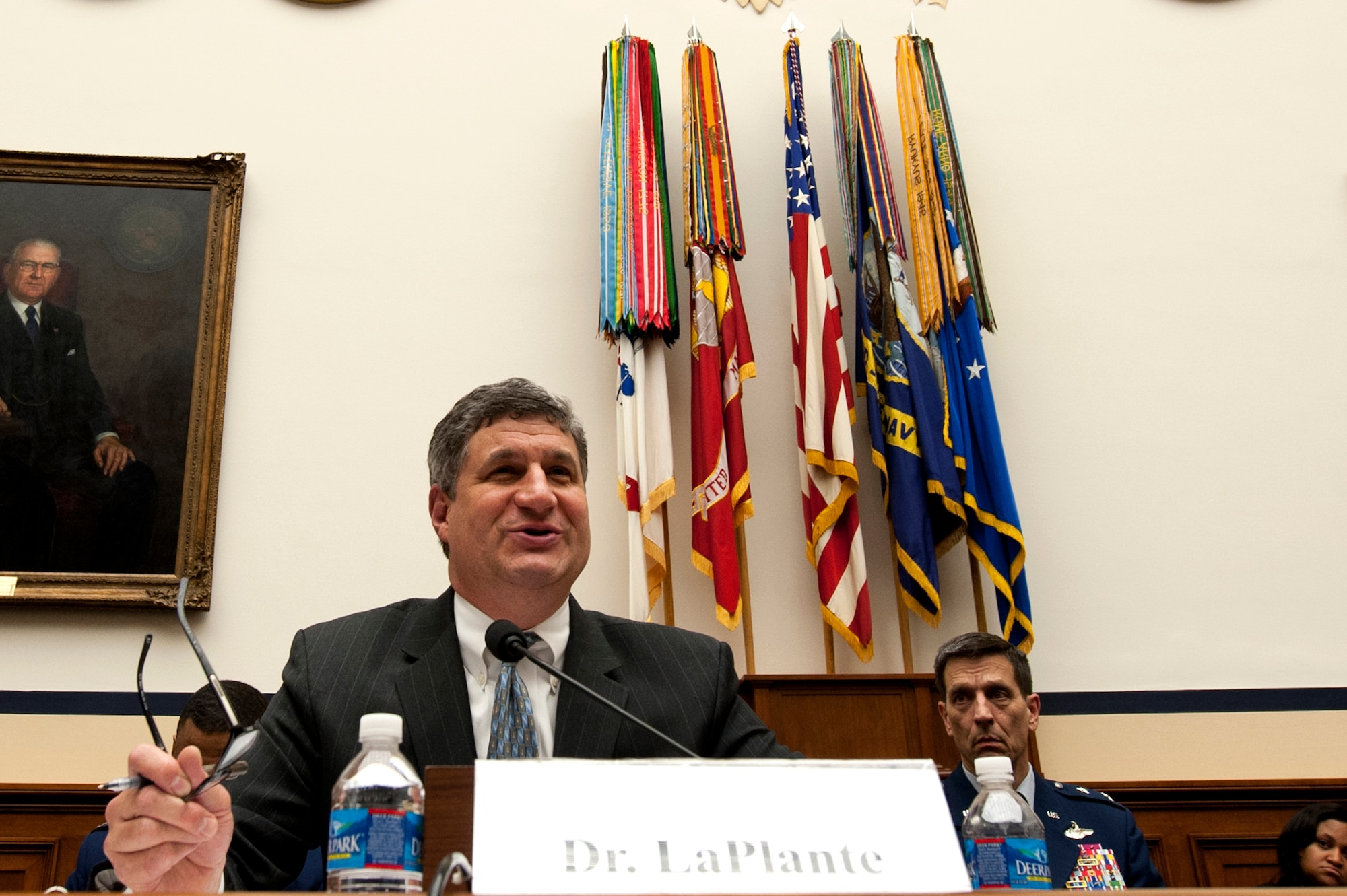 Dr. William LaPlante takes questions April 2, 2014, during his testimony to the House Armed Services Committee’s subcommittee on seapower and projection forces in Washington, D.C. LePlante is the assistant secretary of the Air Force for acquisition. (U.S. Air Force photo/Staff Sgt. Carlin Leslie)





