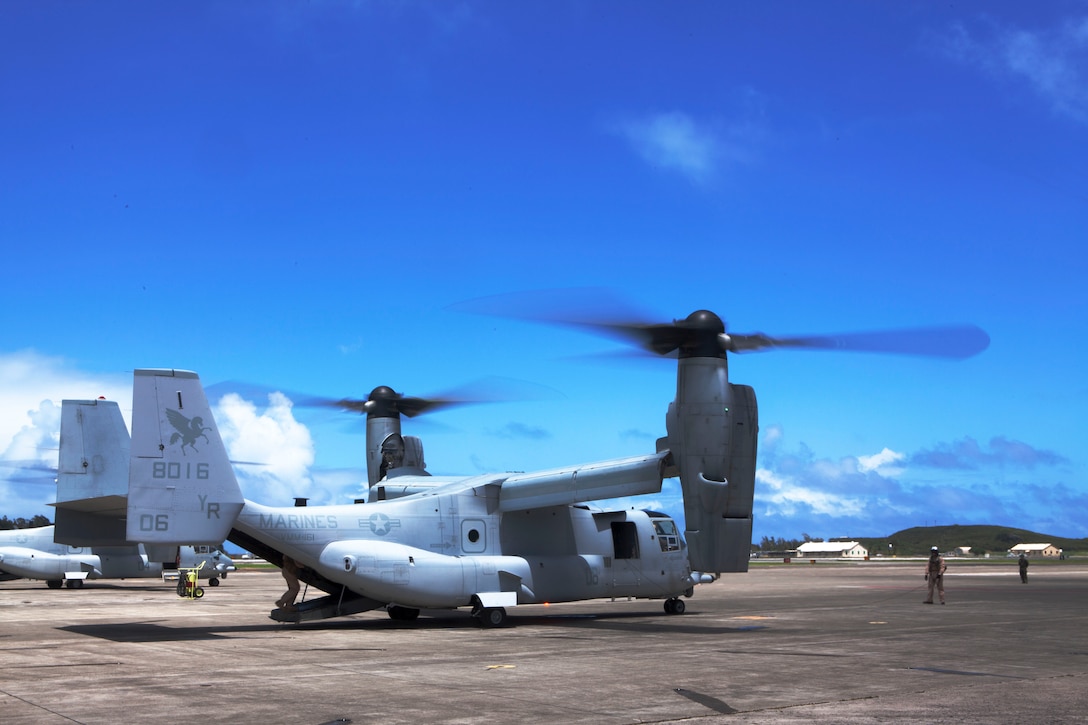 OAHU, Hawaii – Members of Marine Medium Tiltrotor Squadron 161 (VMM-161) prepare an MV-22 Osprey for a demonstration flight, April 2. The squadron demonstrated the capabilities of the Osprey to Association of Southeast Asian Nations defense ministers, who were here for the U.S.-ASEAN Defense Forum. ASEAN is a political and economic organization of 10 countries, which aims to accelerate economic growth, social progress, cultural development amongst its members, protection of regional peace, stability, and opportunities for member countries to discuss differences peacefully.
