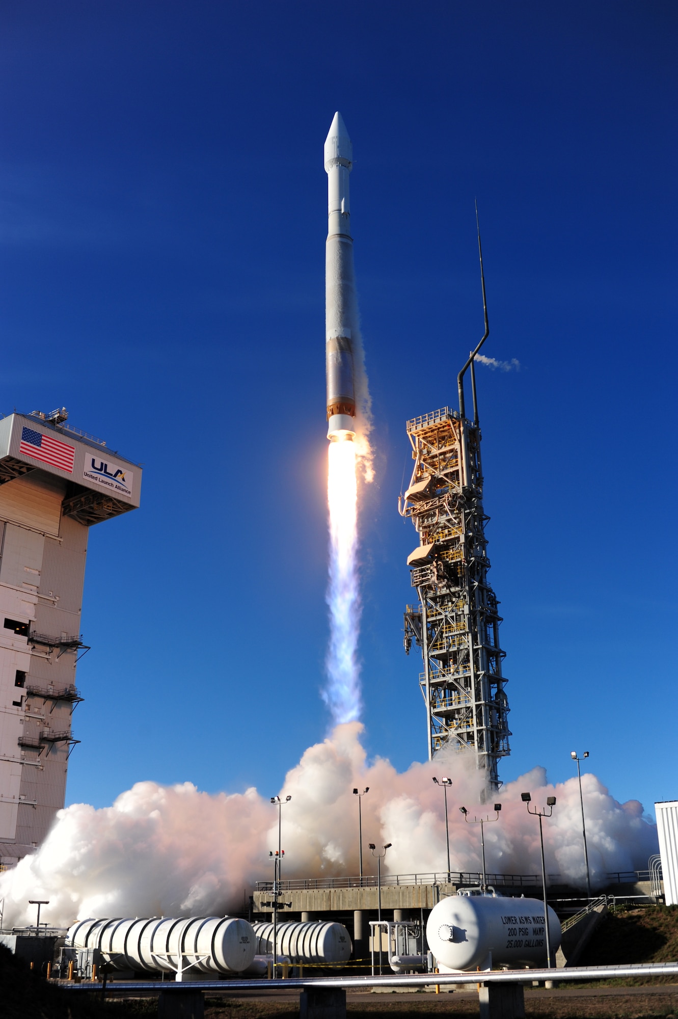 Team Vandenberg successfully launched the 19th U.S. Air Force Defense Meteorological Satellite Program payload on an Atlas V rocket from Space Launch Complex-3 at 7:46 a.m. PDT, April 3, 2014, Vandenberg Air Force Base, Calif. This year Vandenberg celebrates 55 years of space launch history. (U.S. Air Force photo by Joe Davila/Released)
