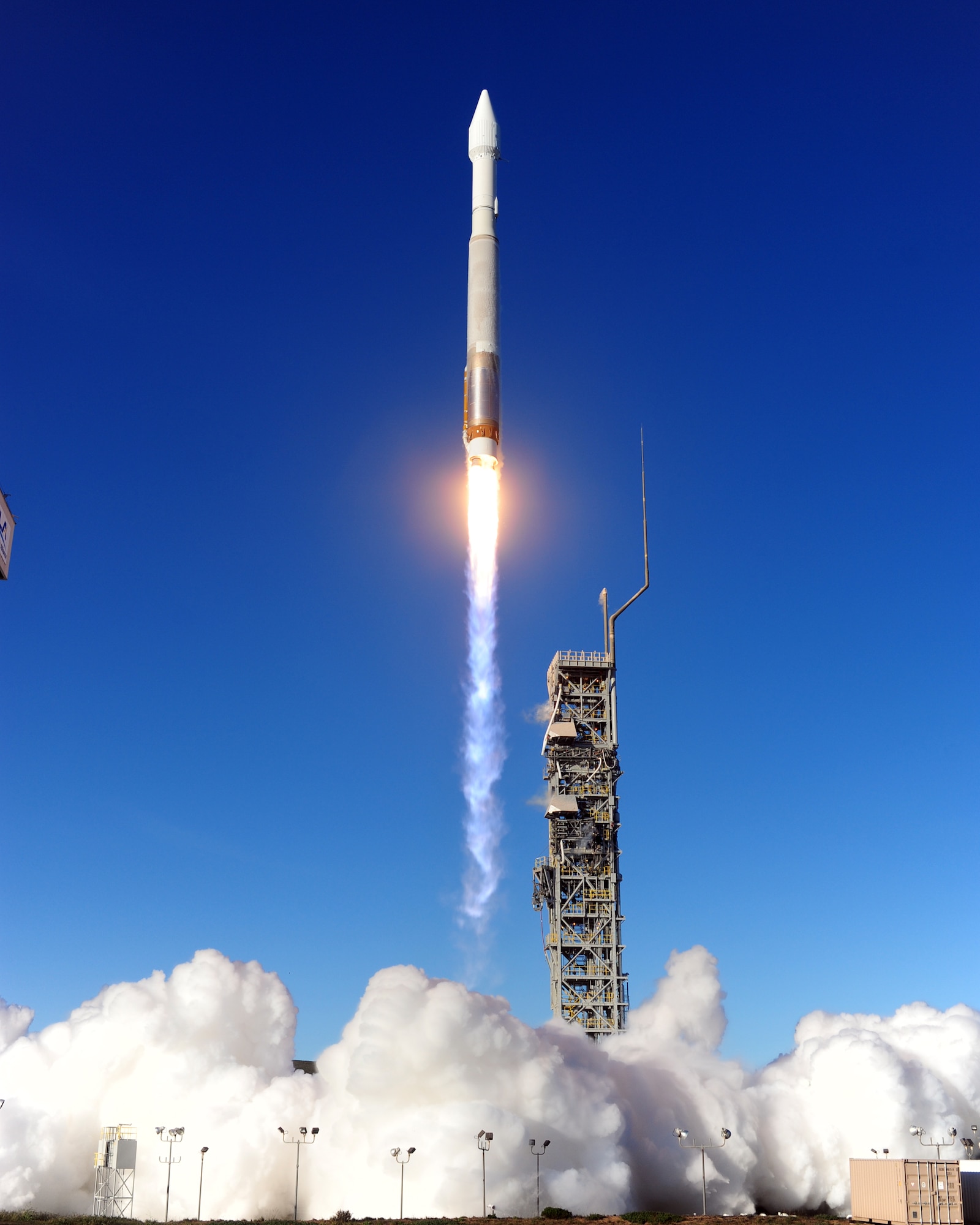 Team Vandenberg successfully launched the 19th U.S. Air Force Defense Meteorological Satellite Program payload on an Atlas V rocket from Space Launch Complex-3 at 7:46 a.m. PDT, April 3, 2014, Vandenberg Air Force Base, Calif. This year Vandenberg celebrates 55 years of space launch history. (U.S. Air Force photo by Joe Davila/Released)
