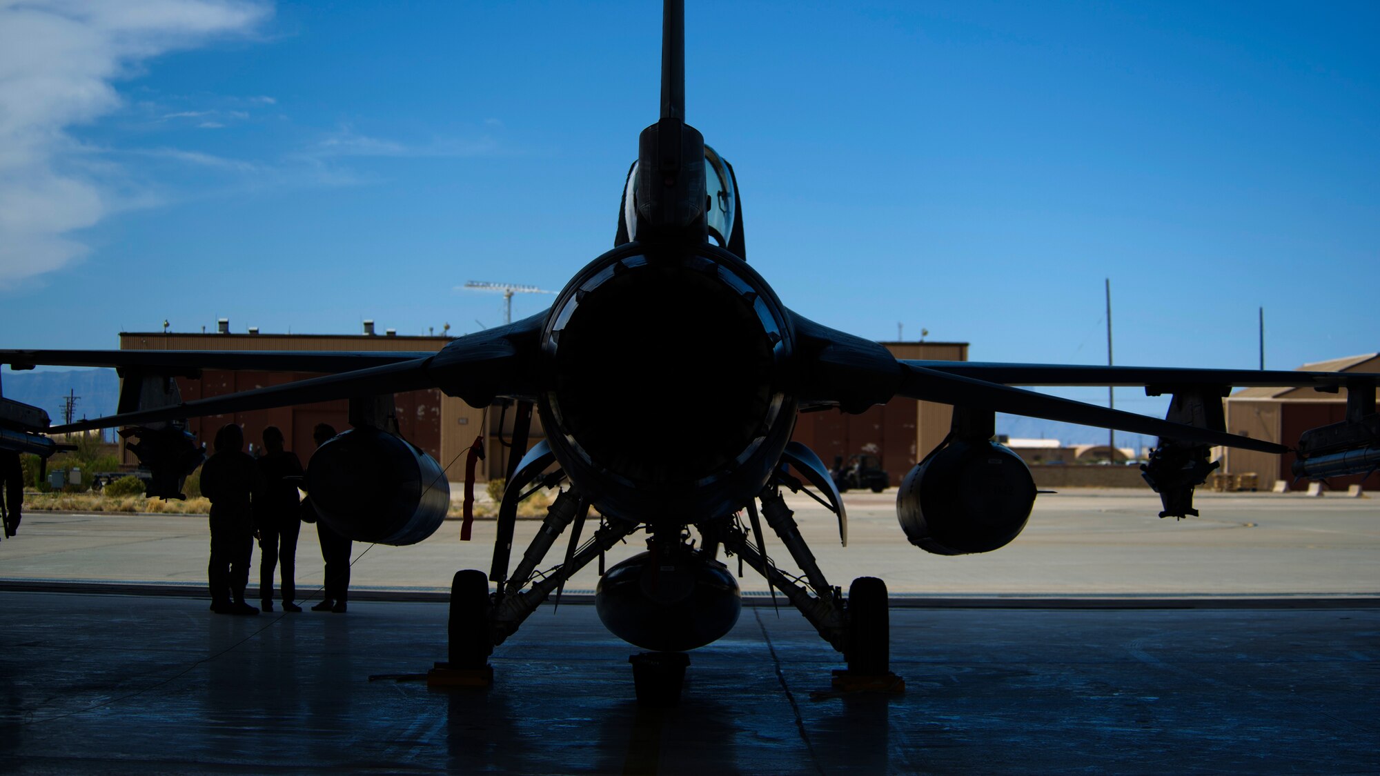 The 54th Fighter Group, a tenant unit of the 56th Fighter Wing at Luke Air Force Base, Ariz., received its first three-ship formation of F-16 Fighting Falcons at Holloman Air Force Base, N.M., April 1. The 54th Fighter Group will operate two F-16 training squadrons at Holloman by the end of 2015. (U.S. Air Force photo by Airman 1st Class Aaron Montoya / Released)