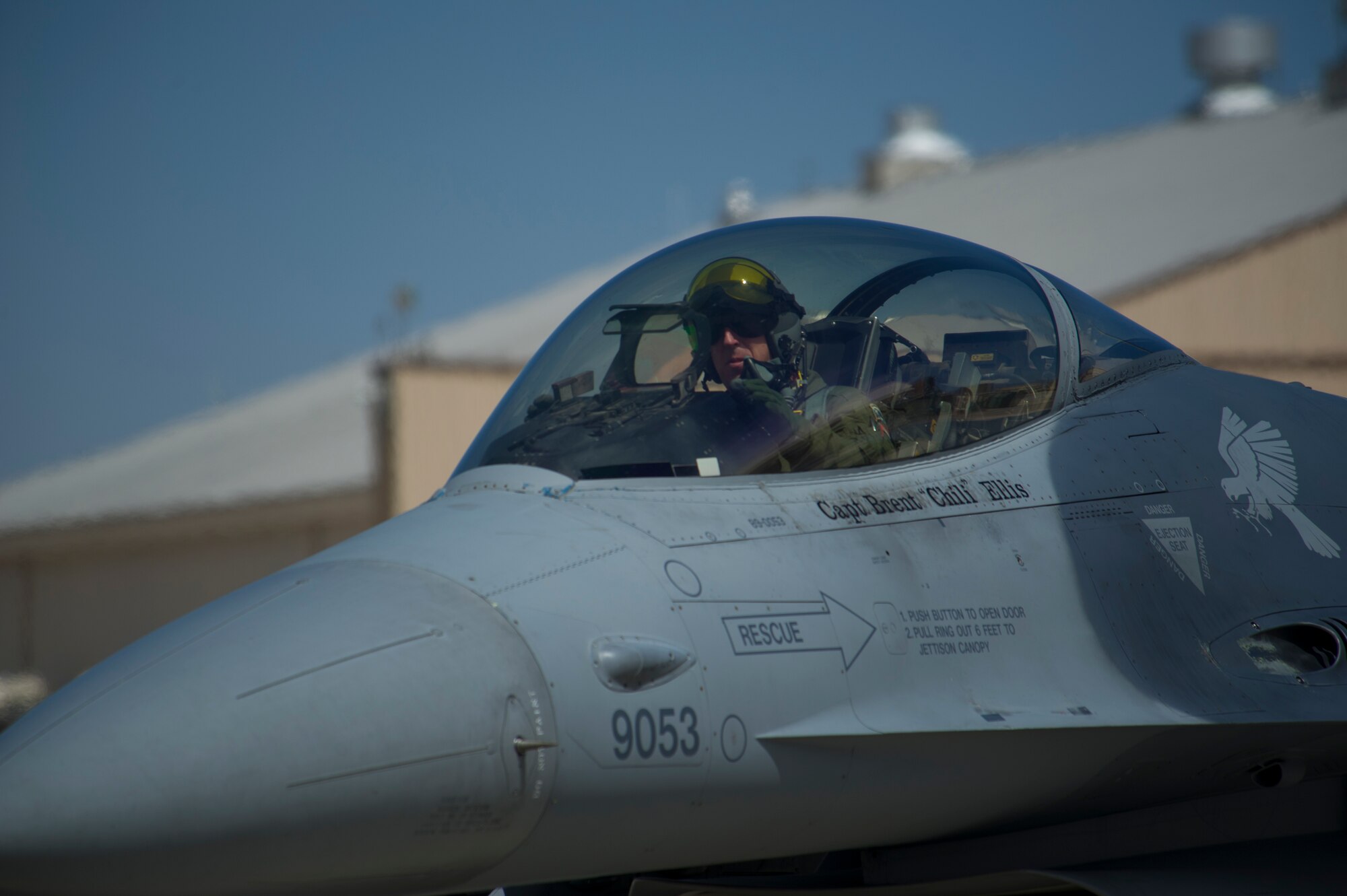 The 54th Fighter Group, a tenant unit of the 56th Fighter Wing at Luke Air Force Base, Ariz., received its first three-ship formation of F-16 Fighting Falcons at Holloman Air Force Base, N.M., April 1. The 54th Fighter Group will operate two F-16 training squadrons at Holloman by the end of 2015. (U.S. Air Force photo by Airman 1st Class Aaron Montoya / Released)