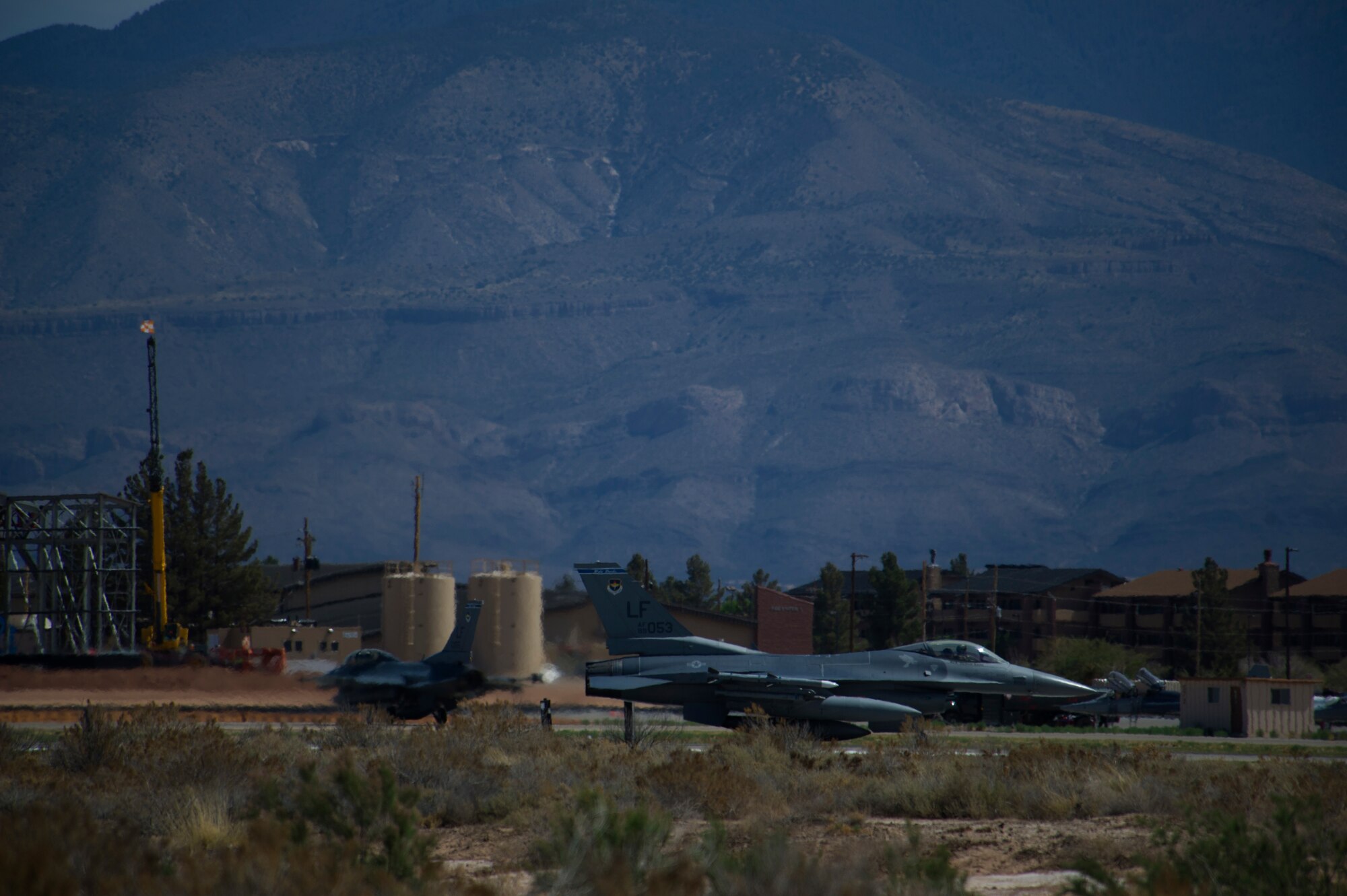 The 54th Fighter Group, a tenant unit of the 56th Fighter Wing at Luke Air Force Base, Ariz., received its first three-ship formation of F-16 Fighting Falcons at Holloman Air Force Base, N.M., April 1. The 54th Fighter Group will operate two F-16 training squadrons at Holloman by the end of 2015. (U.S. Air Force photo by Airman 1st Class Aaron Montoya / Released)