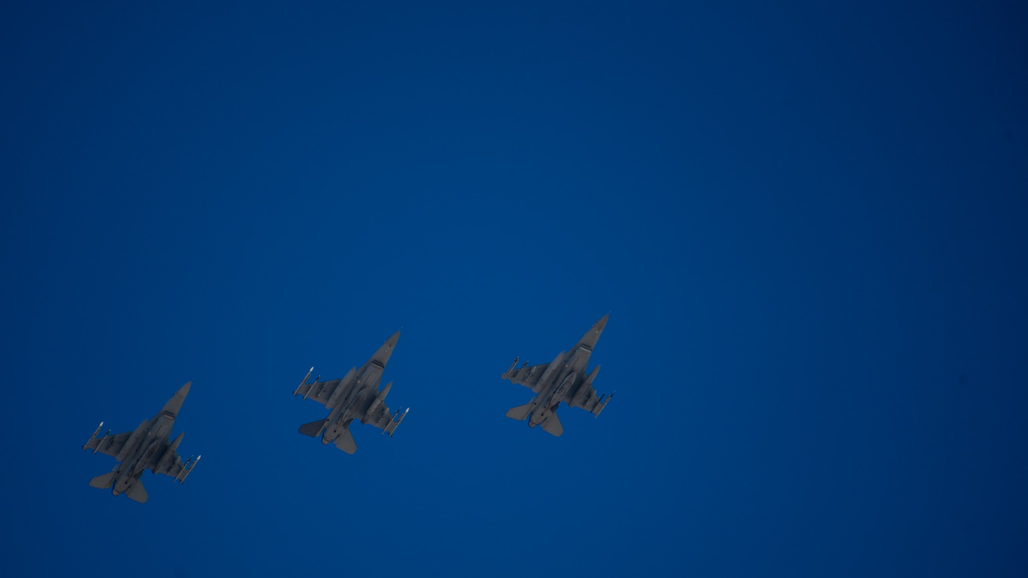The 54th Fighter Group, a tenant unit of the 56th Fighter Wing at Luke Air Force Base, Ariz., received its first three-ship formation of F-16 Fighting Falcons at Holloman Air Force Base, N.M., April 1. The 54th Fighter Group will operate two F-16 training squadrons at Holloman by the end of 2015. (U.S. Air Force photo by Airman 1st Class Aaron Montoya / Released)
