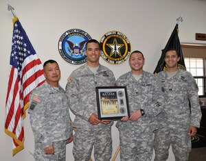 From left to right, U.S. Army 1st Sgt. Thinh Huynh, U.S. Army 1st Lt. Spencer Hampton, U.S. Army Spc. Christopher Floyd, U.S. Army Capt. Bradley Brueggemann.  Four members of Joint Task Force-Bravo’s Army Forces Battalion (ARFOR) in Soto Cano Air Base, Honduras, completed the Bataan Memorial Death March on Sunday March 23, 2014 in the White Sands Missile Range, New Mexico. 
The Bataan Memorial Death March honors a group of World War II heroes, who defended the islands of Luzon, Corregidor and the harbor defense forts of the Philippines in 1942. After being captured by the Japanese forces, these Army, Army Air Corps, Navy, Marines, and National Guard heroes, survived on half or quarter rations and outdated equipment during the 80 mile march.The soldiers were responsible for the defense of the islands of Luzon, Corregidor and the harbor defense forts of the Philippines. 