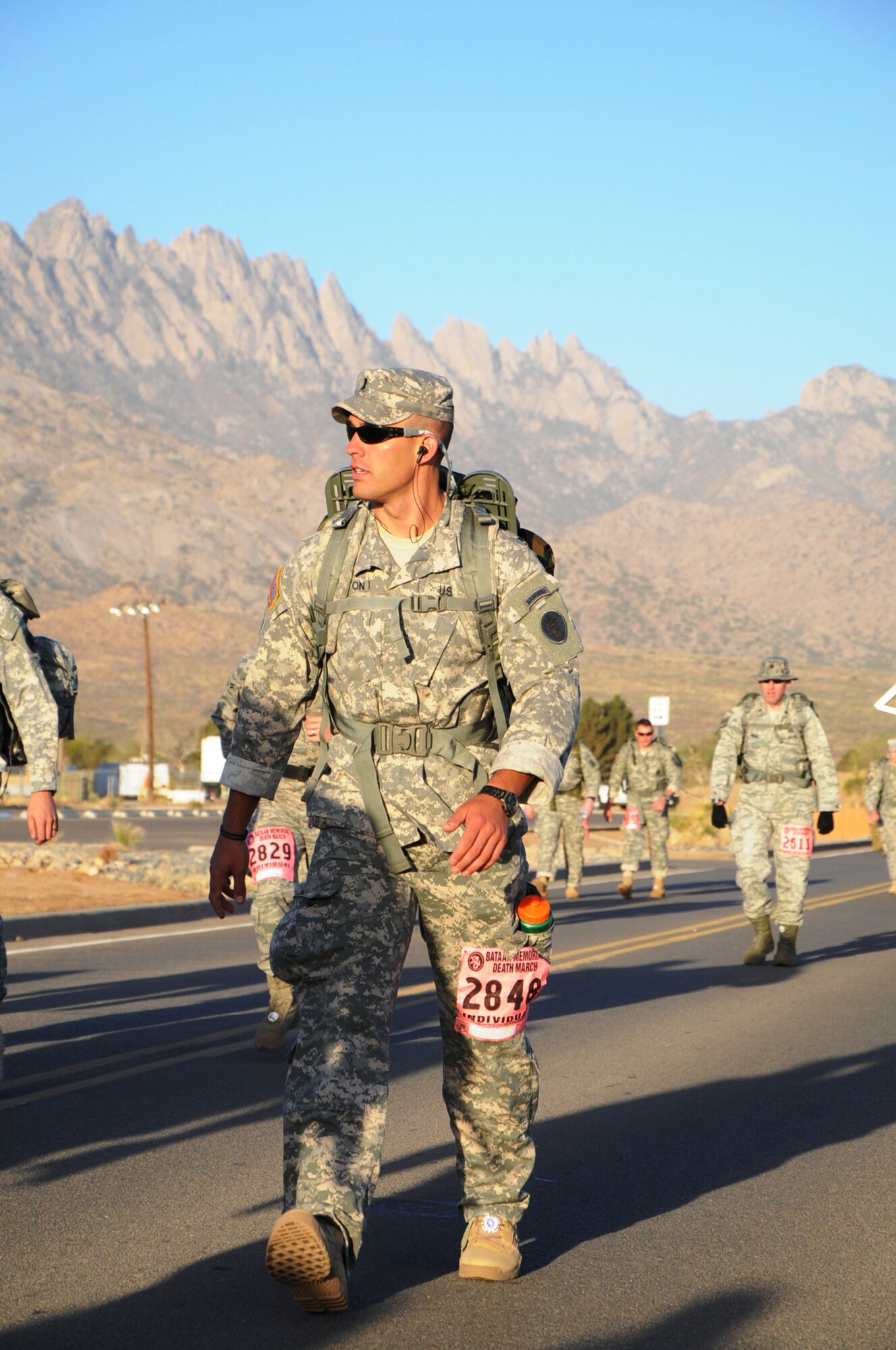 U.S. Army 1st Lt. Spencer Hampton participates in the Bataan Memorial Death March, Sunday March 23, 2014. Four members of Joint Task Force-Bravo’s Army Forces Battalion (ARFOR) in Soto Cano Air Base, Honduras, completed the Bataan Memorial Death March on Sunday March 23, 2014 in the White Sands Missile Range, New Mexico. The Bataan Memorial Death March honors a group of World War II heroes, who defended the islands of Luzon, Corregidor and the harbor defense forts of the Philippines in 1942. 