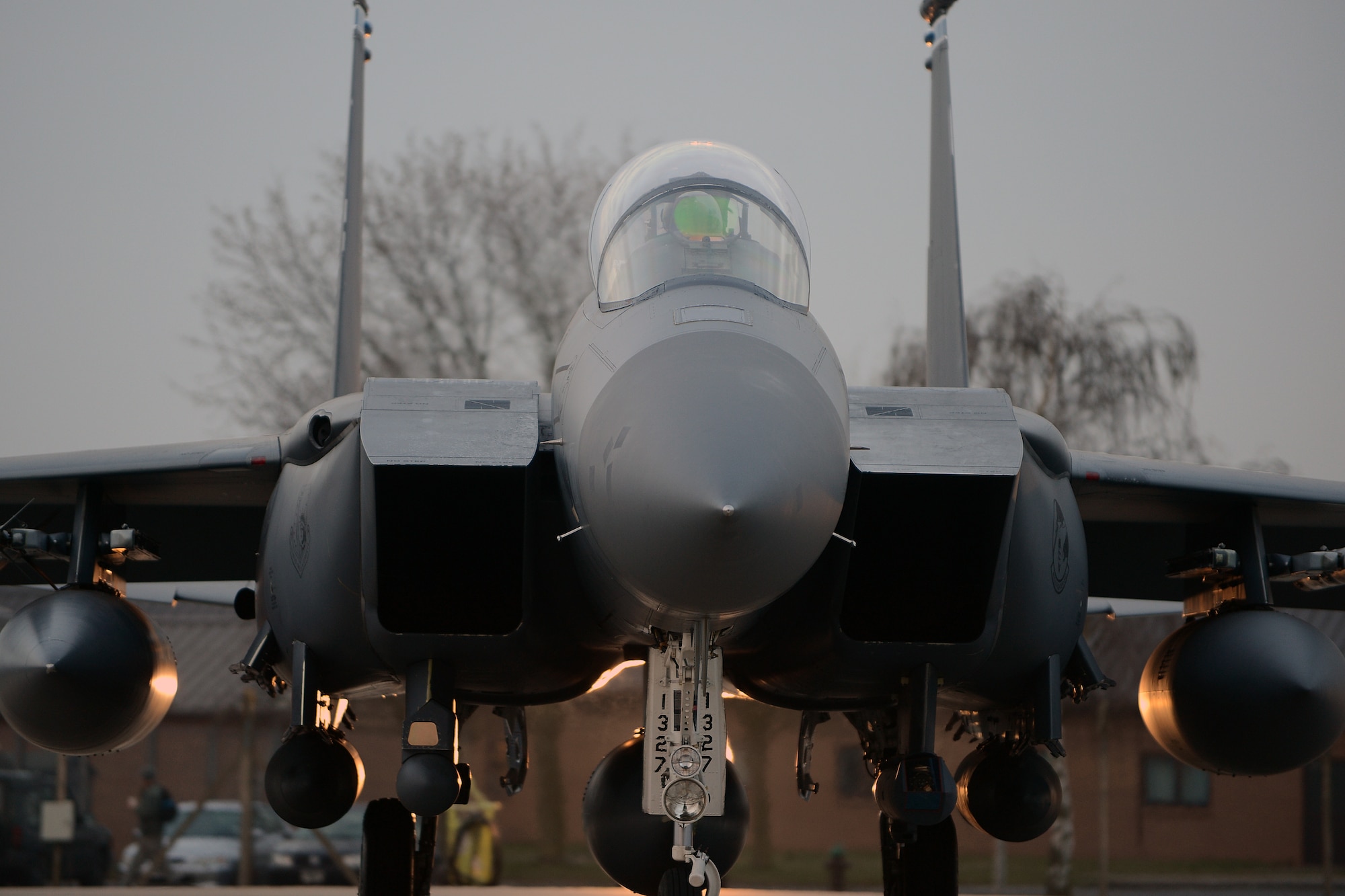 An F-15E Strike Eagle prepares to take off from Royal Air Force Lakenheath, England, April 1, 2014. The 492nd Fighter Squadron departed on a six-month deployment to the U.S. Central Command area of responsibility. (U.S. Air Force photo by Airman 1st Class Trevor T. McBride)