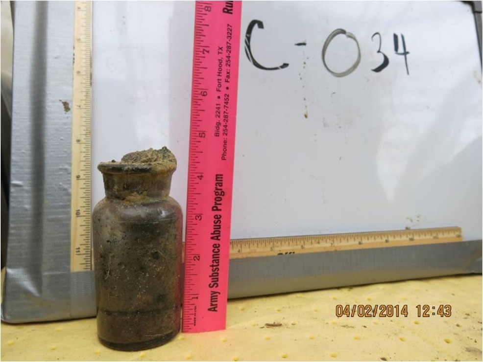 Crews safely recovered this intact glass container at 4825 Glenbrook Road during the week of March 31.  