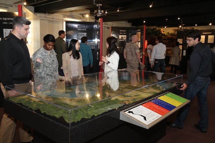 Service members and students from Massachusetts Institute of Technology tour the Command Museum aboard the depot, March 24. The tour was part of their Security Studies Program that allowed the MIT members to tour the depot and observe recruit training.