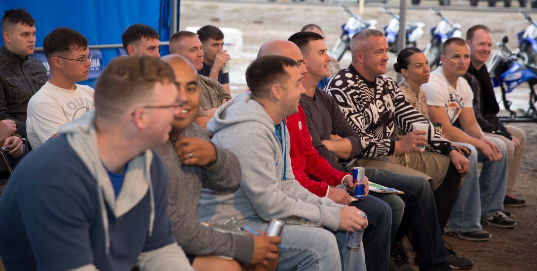 Marines and Sailors with Marine Air Control Group 38 and Marine Aviation Logistics Squadron 11, attend an American Supercamp Riding School course aboard Marine Corps Air Station Miramar, Calif., April 1-2. Marines with minimal riding experience and those with decades of experience alike attended the course designed to retrain riders on how to react to unpredictable situations on the road.