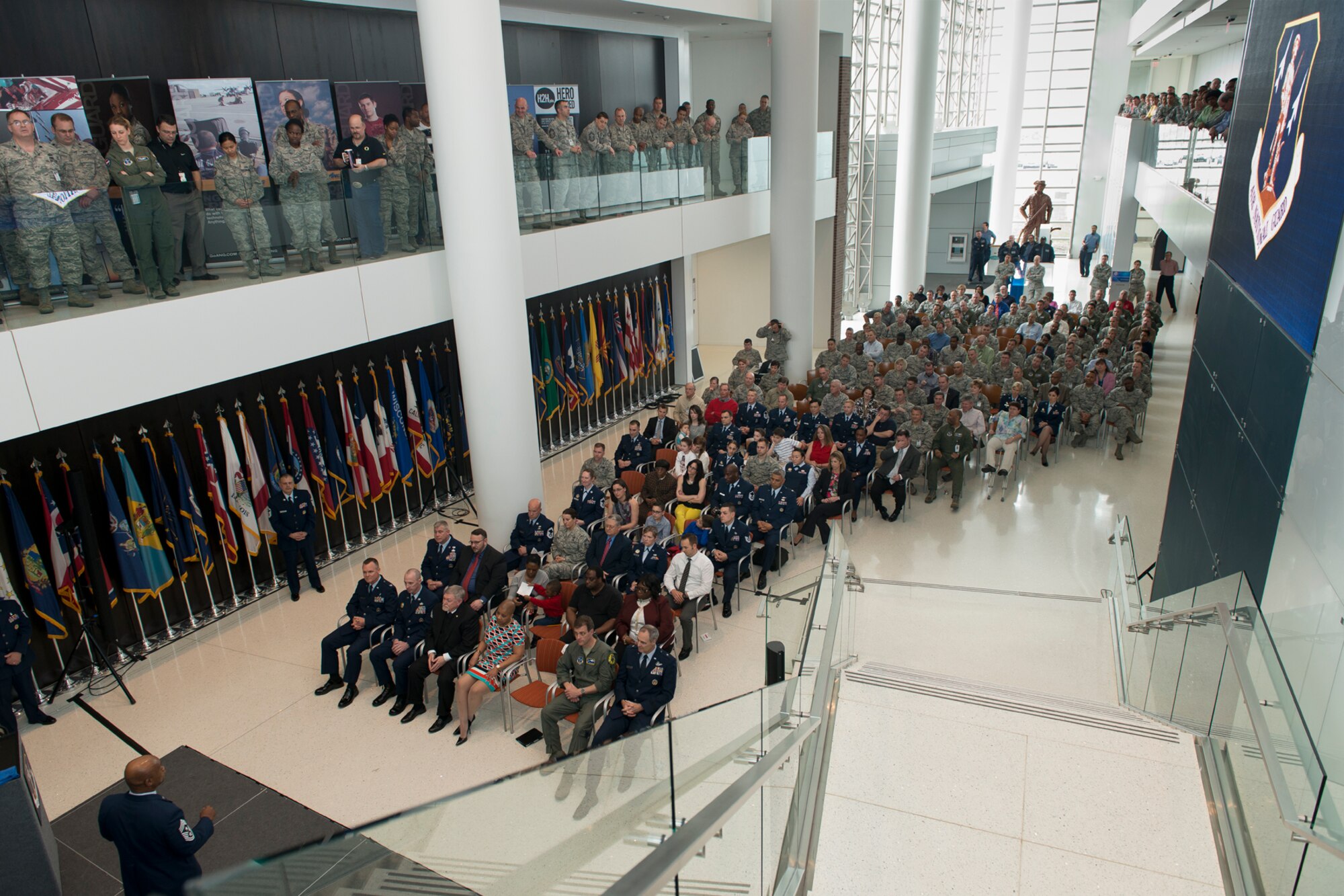 Chief Master Sgt. Tony L. Whitehead, the command chief master sergeant of the Air National Guard Readiness Center, addresses personnel during the ANGRC 2013 Annual Awards Ceremony April 4, 2014, at the ANGRC, Joint Base Andrews, Md. The ceremony co-hosted by Whitehead recognizes the accomplishments of the ANGRC staff. (U.S. Air National Guard photo by Master Sgt. Marvin R. Preston/RELEASED)