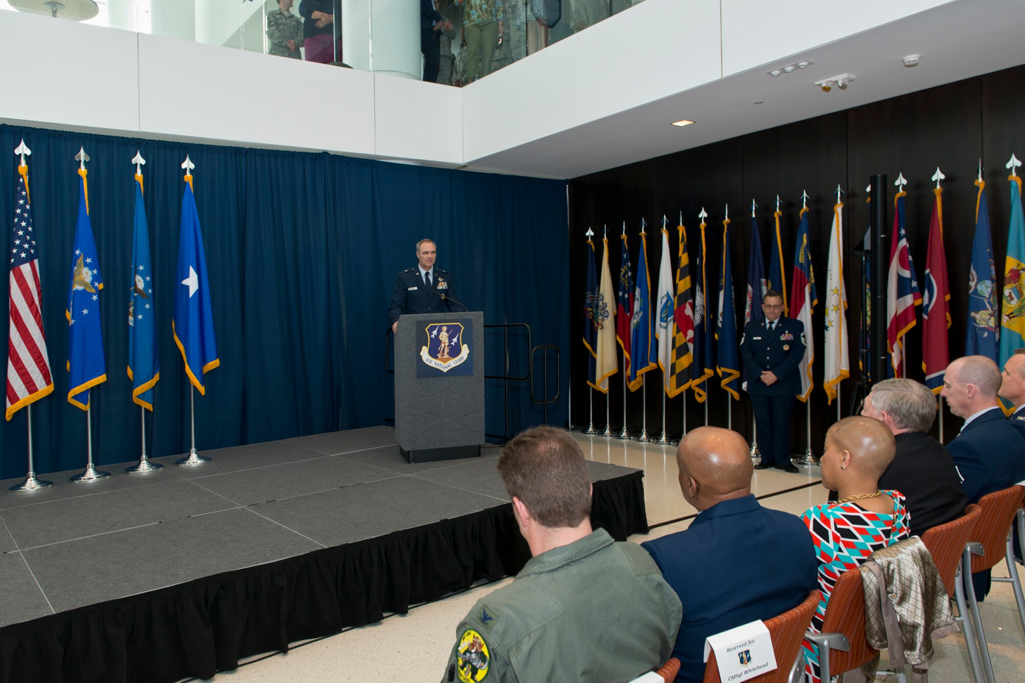 Brig. Gen. R. Scott Williams, the commander of the Air National Guard Readiness Center, addresses personnel during the ANGRC 2013 Annual Awards Ceremony April 4, 2014, at the ANGRC, Joint Base Andrews, Md. The ceremony hosted by Williams recognizes the accomplishments of the ANGRC staff. (U.S. Air National Guard photo by Master Sgt. Marvin R. Preston/RELEASED)