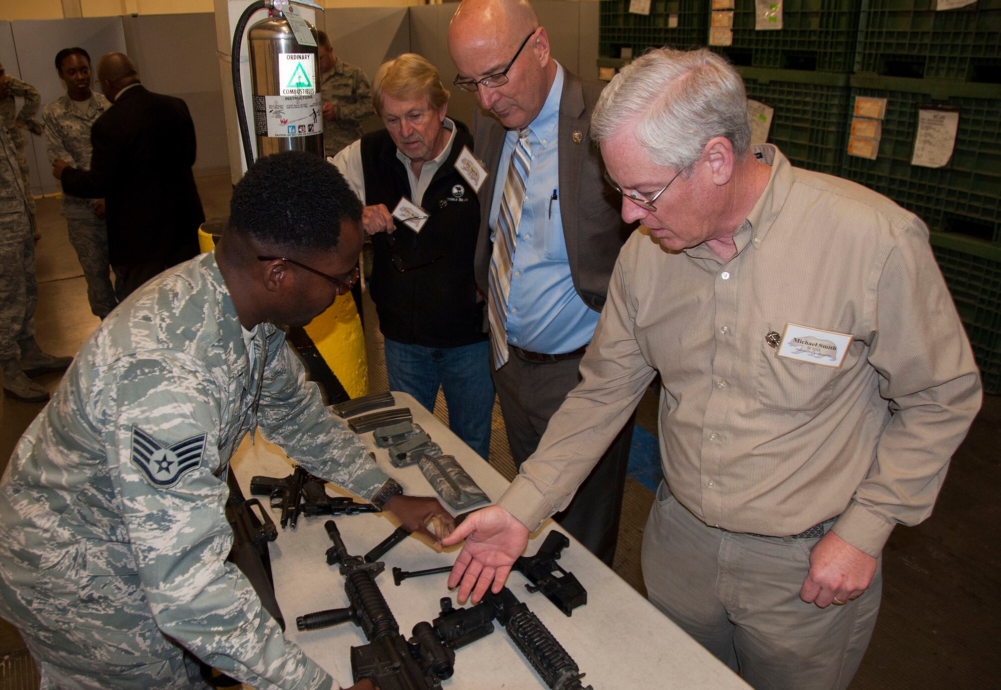 TRAVIS AIR FORCE BASE, Calif. -- Team Travis honorary commanders participated in a day-long Air Force Bootcamp to learn about military culture, April 3, 2014. The honorary commanders program pairs a local business leader with a unit commander to serve as that units’ “honorary commander.” The pairing is designed to maintain a solid, mutually beneficial relationship between the public and Team Travis. (U.S. Air Force photo/Staff Sgt. Cindy G. Alejandrez) 