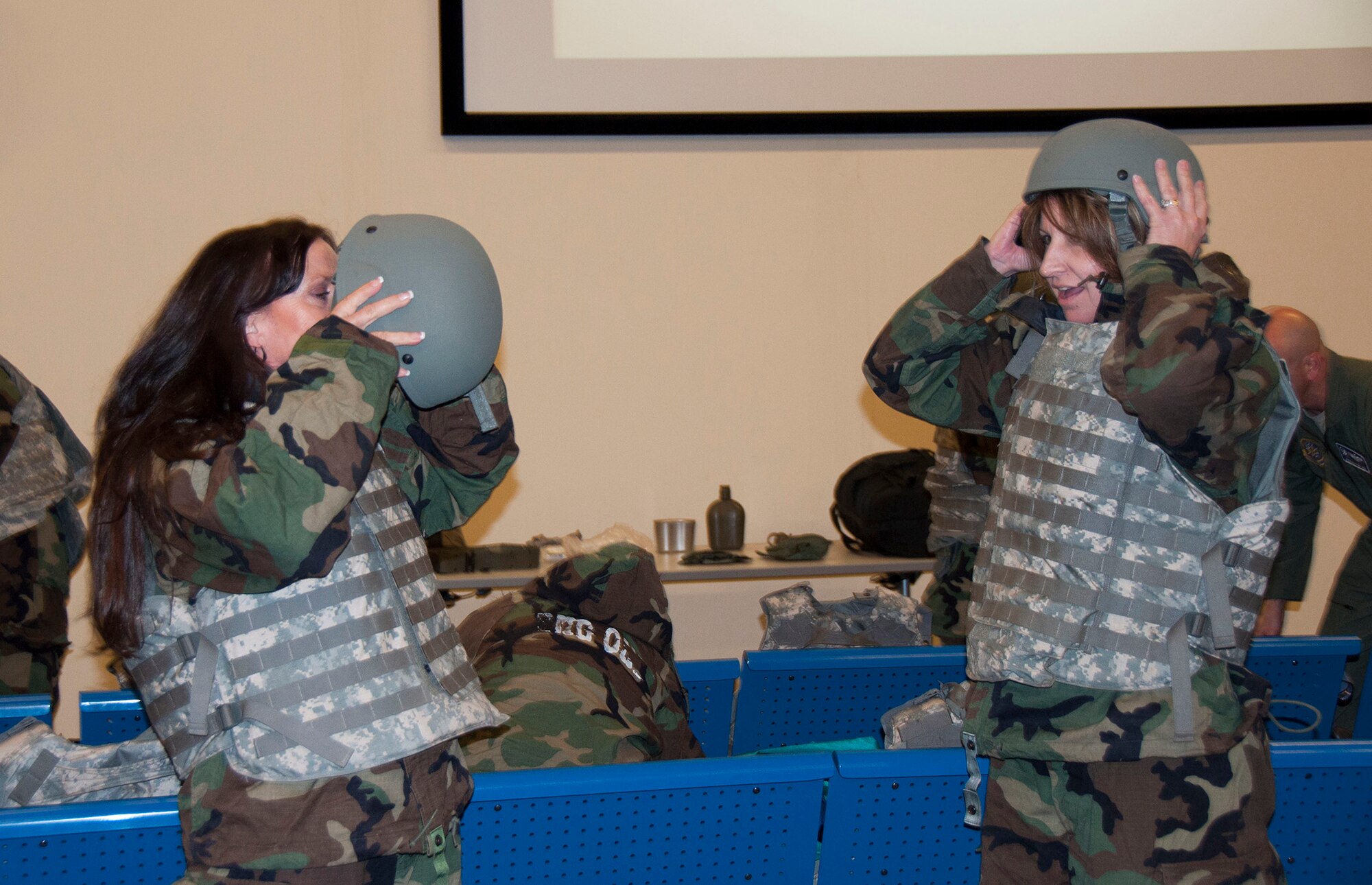 TRAVIS AIR FORCE BASE, Calif. -- Team Travis honorary commanders participated in a day-long Air Force Bootcamp to learn about military culture, April 3, 2014. The honorary commanders program pairs a local business leader with a unit commander to serve as that units’ “honorary commander.” The pairing is designed to maintain a solid, mutually beneficial relationship between the public and Team Travis. (U.S. Air Force photo/Staff Sgt. Cindy G. Alejandrez) 