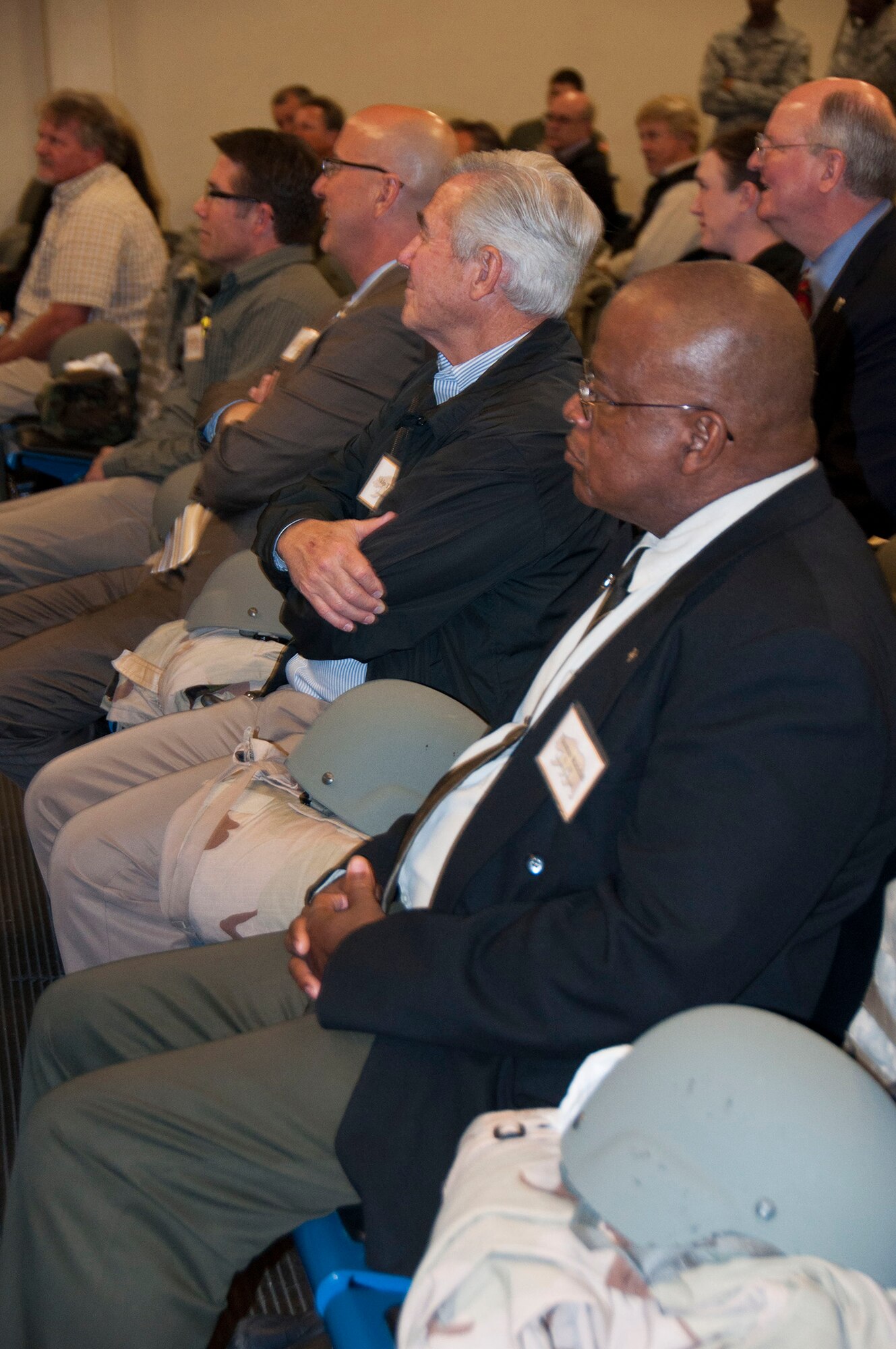 TRAVIS AIR FORCE BASE, Calif. -- Team Travis honorary commanders participated in a day-long Air Force Bootcamp to learn about military culture, April 3, 2014. The honorary commanders program pairs a local business leader with a unit commander to serve as that units’ “honorary commander.” The pairing is designed to maintain a solid, mutually beneficial relationship between the public and Team Travis. (U.S. Air Force photo/Staff Sgt. Cindy G. Alejandrez) 