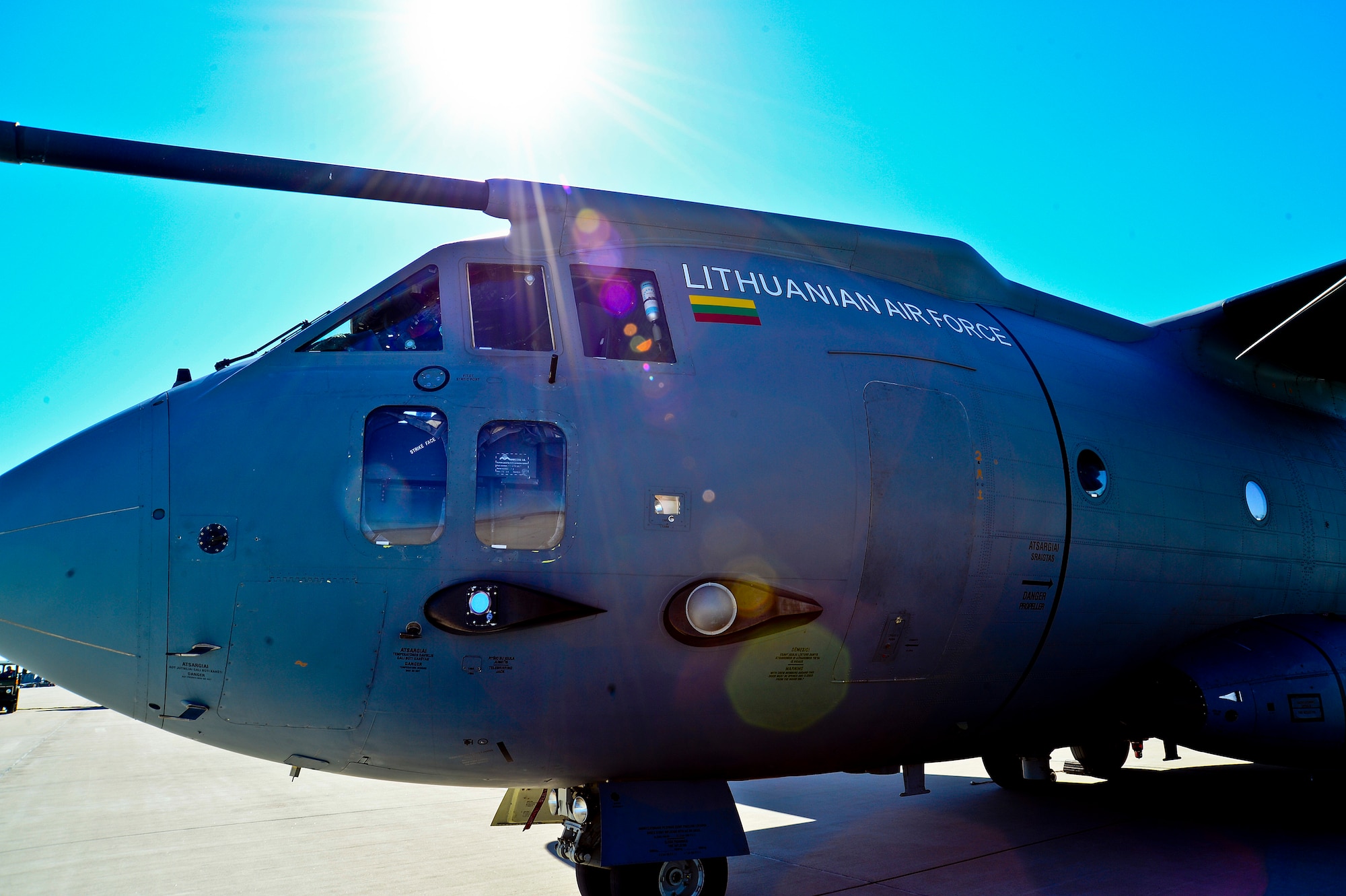 A Lithuanian air force C-27J Spartan sits on the flightline after participating in the 17th Baltic region Training Event at Šiauliai Air Base, Lithuania, April 1, 2014. The event took place in the skies over the Baltic region to sharpen the skills of aircrews and air controllers from the U.S., Lithuanian and Swedish air forces. The event is designed to enhance the interoperability between allied partners in NATO and its Partnership for Peace program. (U.S. Air Force photo by Airman 1st Class Dana J. Butler/Released)