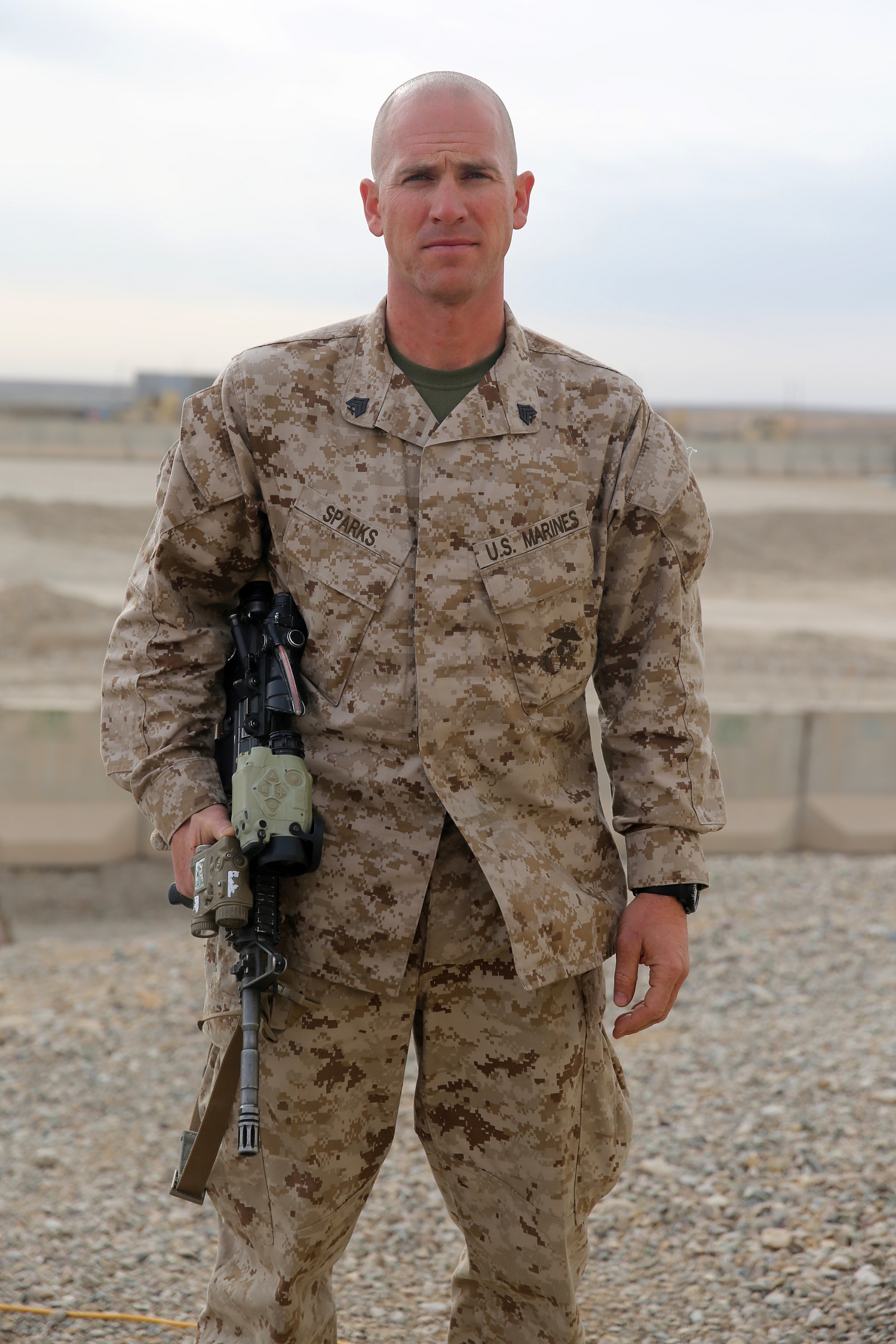 Sergeant Warren Sparks, squad leader, Bravo Company, 1st Battalion, 7th Marine Regiment, is currently deployed to Helmand province, Afghanistan, in support of Operation Enduring Freedom. Sparks was raised in Baton Rouge, La., by a family with generations of military service.  He chose to continue his family’s legacy during 2007 when he became a Marine. Sparks deployed in support of the 31st Marine Expeditionary Unit in Okinawa, Japan, and was an instructor at the Mountain Warfare Training Center in Bridgeport, Calif., prior to his current combat deployment.
(U.S. Marine Corps photo by Cpl. Joseph Scanlan / Released)
