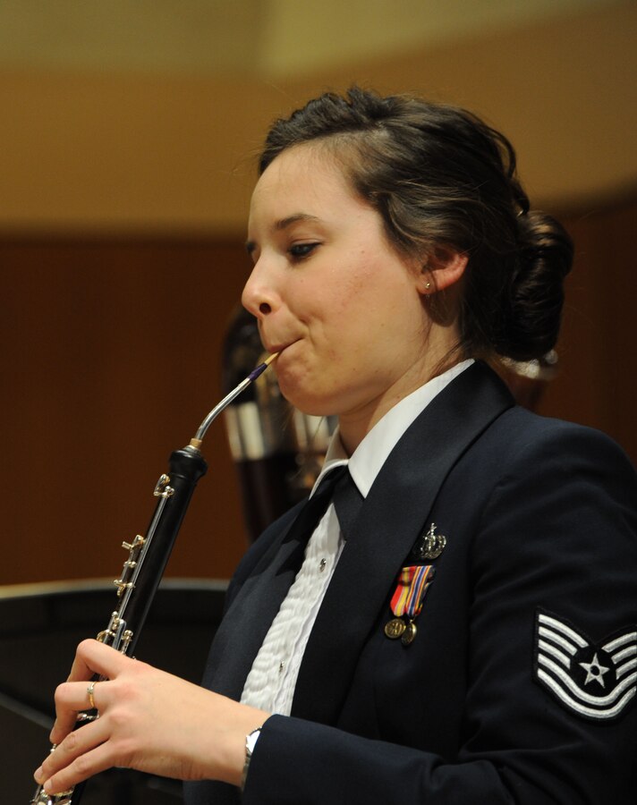 Tech. Sgt. Emily Snyder performs with the U.S. Air Force Band at Northwestern University in Evanston, Ill., April 6, 2014. Snyder, a native of Newark, Del., is an oboist and English hornist with the Concert Band, the Band’s largest ensemble. (U.S. Air Force photo/Master Sgt. Tammie Moore)