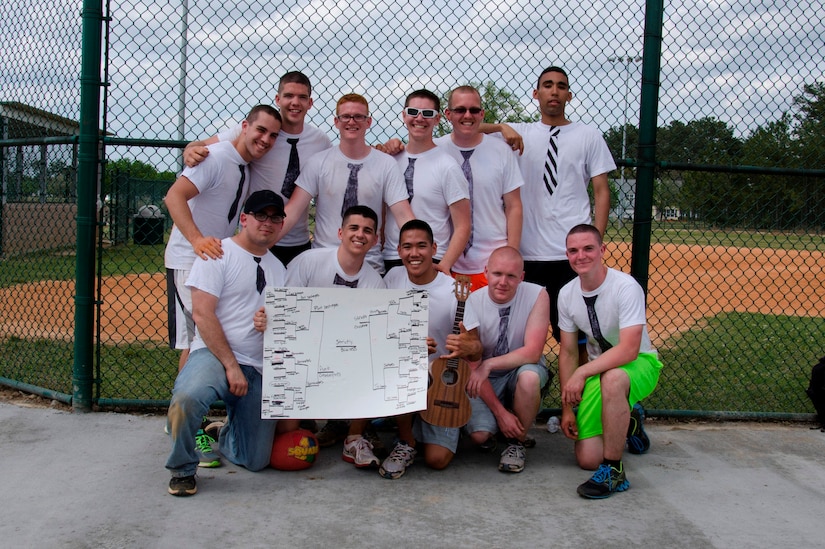 Members of Strictly Business pose with their bracket after taking home first place in third annual Sexual Assault Prevention and Response Program kickball tournament, April 5, 2014, at Locklear Park on Joint Base Charleston – Weapons Station, S.C. More than 30 teams participated in the kickball tournament which was part of Sexual Assault Awareness Month and provided servicemembers the opportunity to support the Sexual Assault Prevention and Response program. Strictly Business, comprised of Naval Nuclear Power Training Command “A” school students, beat 36 other teams. (U.S. Navy photo/Petty Officer 3rd Class Jason Pastrick)
