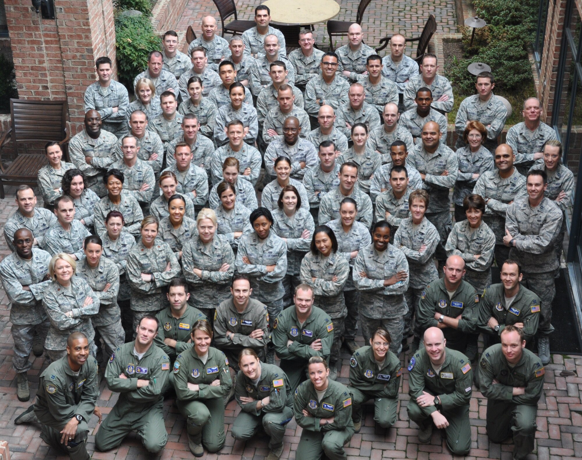 A group of Air Force Reserve officers pose for a picture at the Sheridan Suites Hotel, Alexandria, Va., April 4, 2014. The officers are participating in a Reserve Officer Development Education course which is geared toward teaching young officers the importance of leadership and professional development. (U.S. Air Force photo/ Staff Sgt. Katie Spencer) 