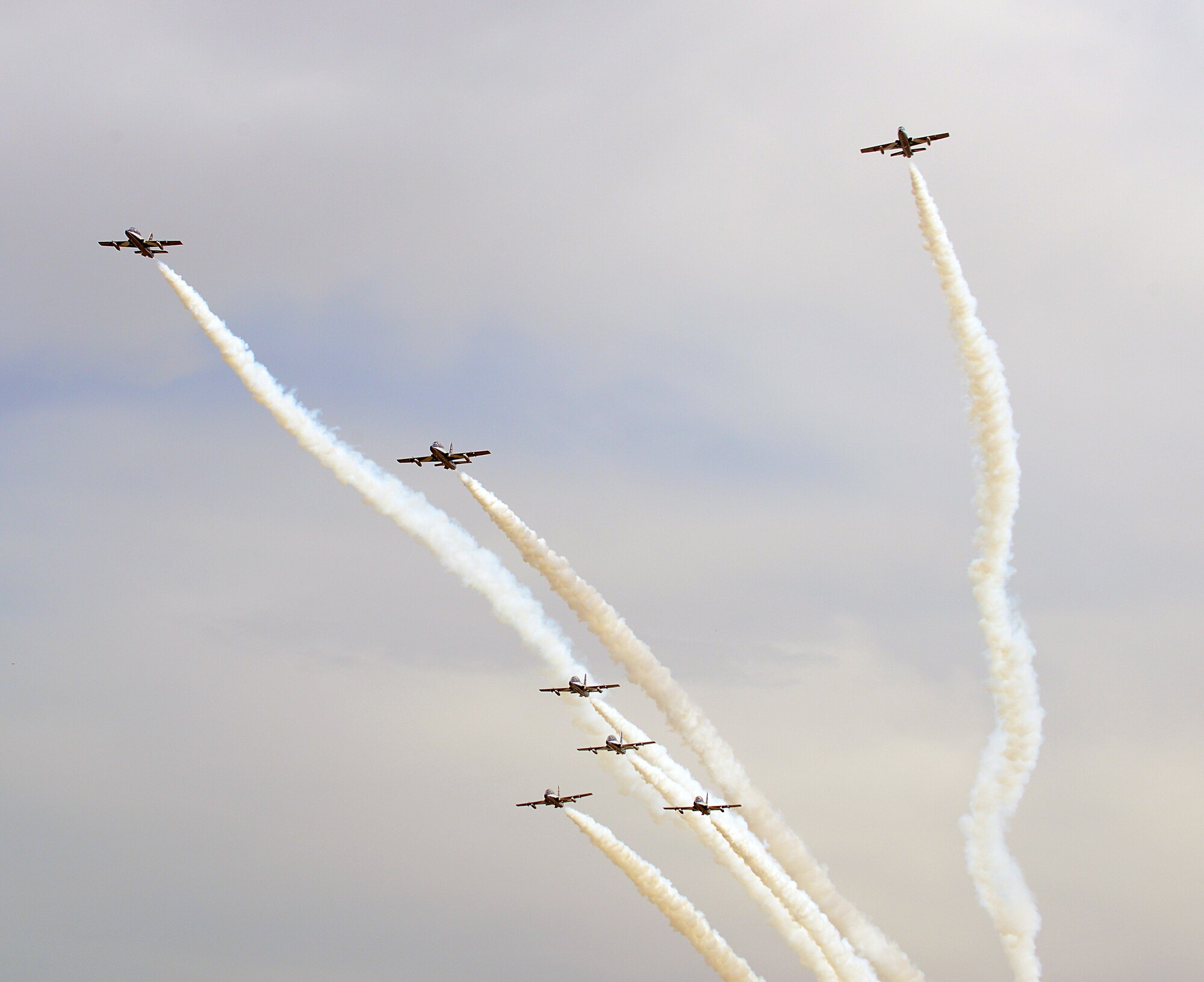 In preparation for their upcoming season, the Italian aerobatic demonstration team, Frecce Tricolori, performed their routine during a rehearsal, April 4, 2014, Aviano Air Base, Italy. The team’s show, which lasts about 30 minutes, is comprised of approximately 20 stunts and tricks. (U.S. Air Force photo/Senior Airman Michael Battles) 