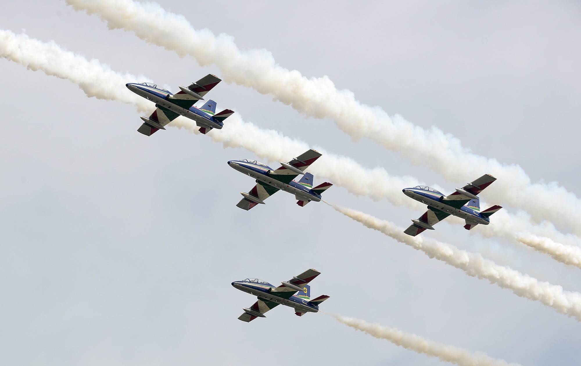 In preparation for their upcoming season, the Italian aerobatic demonstration team, Frecce Tricolori, performed their routine during a rehearsal, April 4, 2014, Aviano Air Base, Italy.  Formed in 1961, the group is the Italian air force’s premiere aerobatic team. (U.S. Air Force photo/Senior Airman Michael Battles)