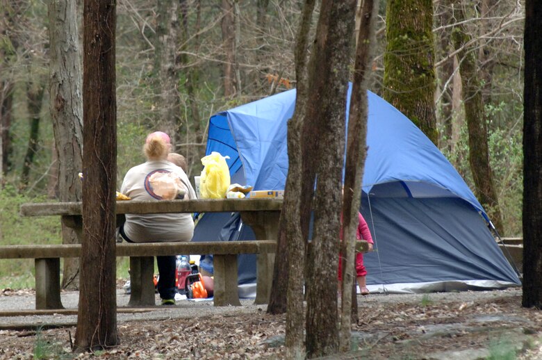 Campers enjoy their tent site at Seven Points Campground April 7, 2014 in Hermitage, Tenn. The campground is nestled on the shoreline of J. Percy Priest Lake, which is operated by the U.S. Army Corps of Engineers Nashville District.