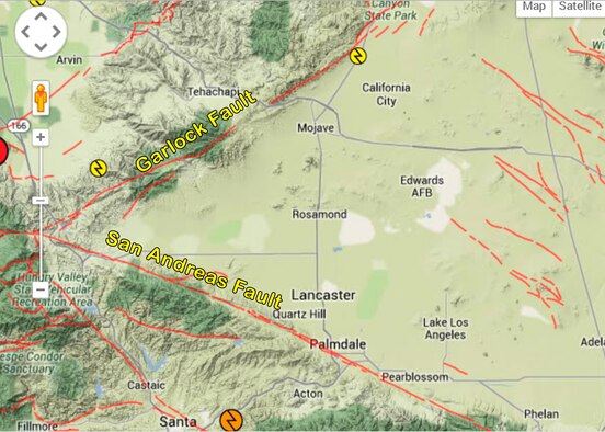 Background image from California Institute of Technology's Southern California Earthquake Data Center 
