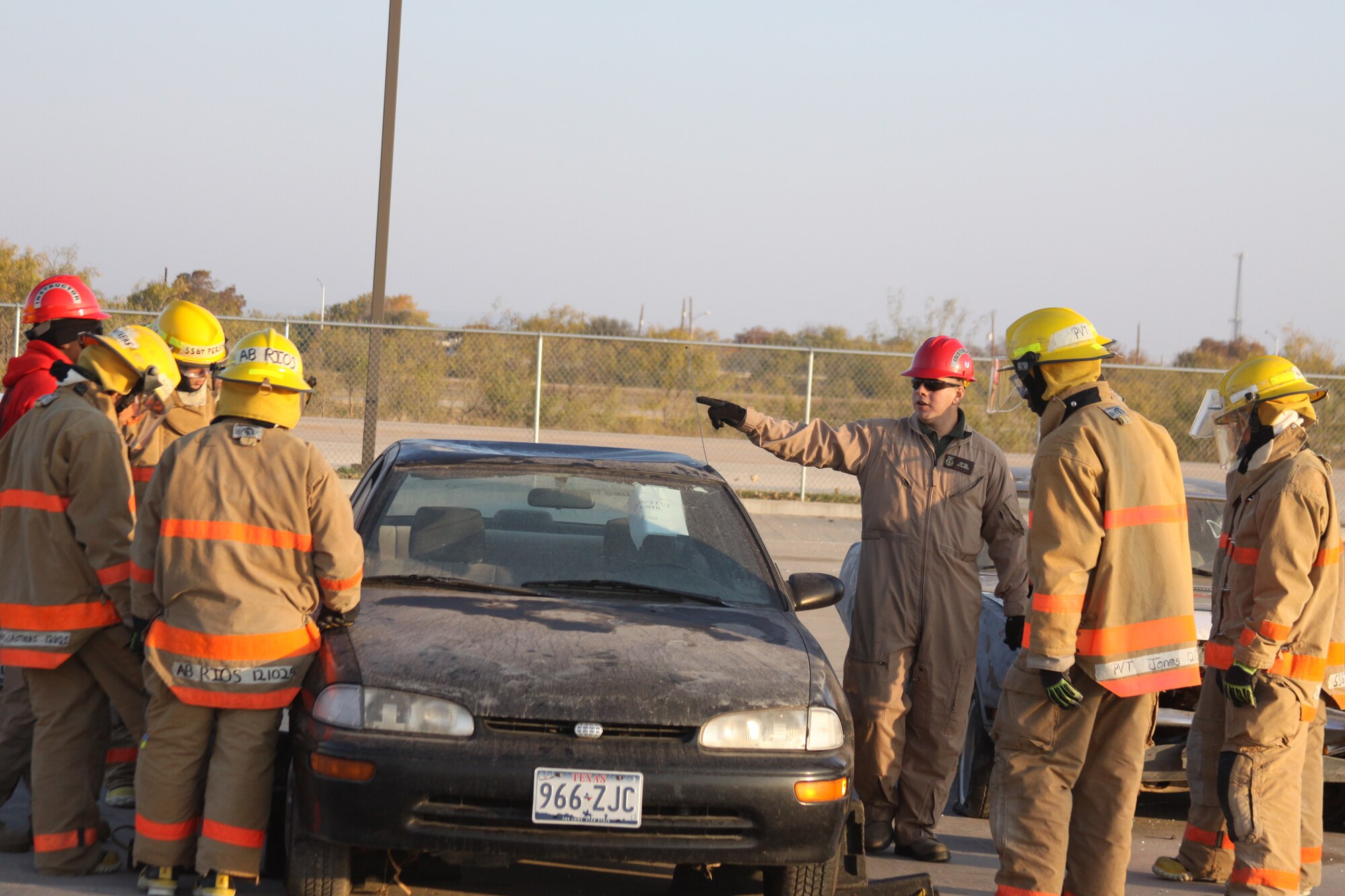 GOODFELLOW AIR FORCE BASE, Texas -- Tech. Sgt. John J. Deese, 312th Training Squadron instructor supervisor, instructs students on automobile extrication at the Louis F. Garland Department of Defense Fire Academy Fire Academy November 2012. According to the Fire and Emergency Services Annual Awards Guidance, the DOD Fire Service Instructor of the Year Award recognizes superior job performance and outstanding contribution to a DOD fire and emergency services organization as instructors and teachers. (Courtesy photo)
