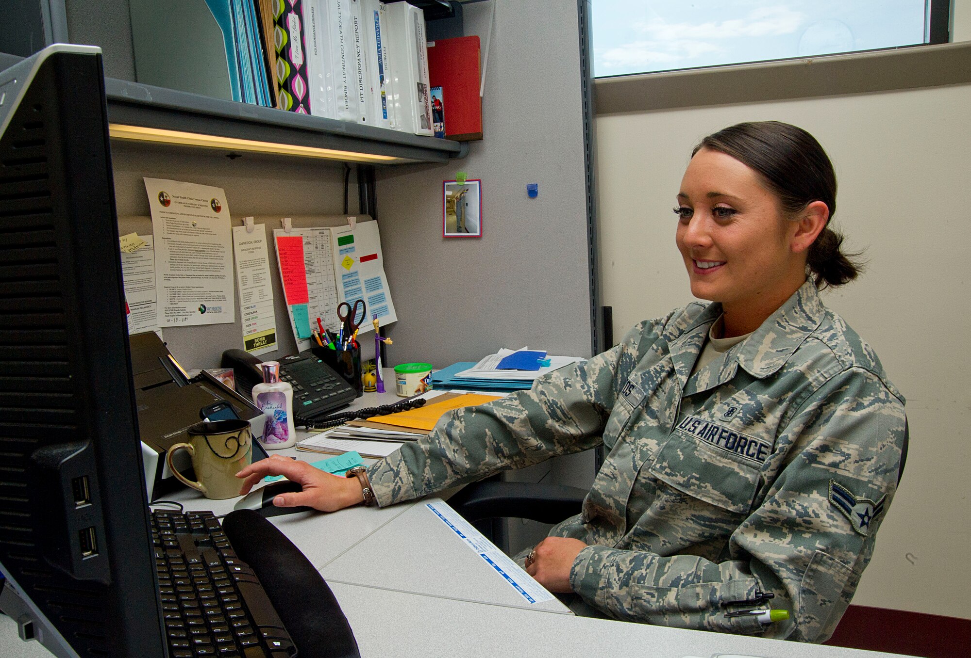 Airman 1st Class Tycelee Antos, 22nd Medical Support Squadron patient travel advocate, was selected to be the 22nd Air Refueling Wing spotlight performer for the week of April 7 through 11. Antos’ duties include processing patient travel authorizations and vouchers in addition to managing daily admission reports from off-base facilities. (U.S. Air Force photo/Airman 1st Class Victor J. Caputo)