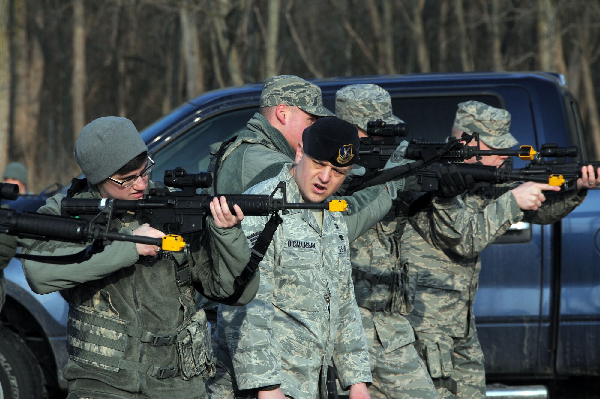 WRIGHT-PATTERSON AIR FORCE BASE, Ohio - Staff Sgt. Michael O’Callaghan, 445th Security Forces Squadron course instructor, provides guidance during the unit’s “shoot, move, communicate” training event March 9. (U.S. Air Force photo/Tech. Sgt. Anthony Springer)