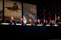 Brig. Gen. Frank Kelley, commander, Marine Corps Systems Command addresses the “Innovation and Supporting the Warfighter” panel at the Sea-Air-Space Expo at National Harbor, Md., April 8, as part of the Navy League’s Sea-Air-Space Exposition. He and other Navy and Coast Guard senior leaders talked about how industry and the military can work together to creatively and efficiently bring systems with lethality, survivability and readiness to the warfighter. 