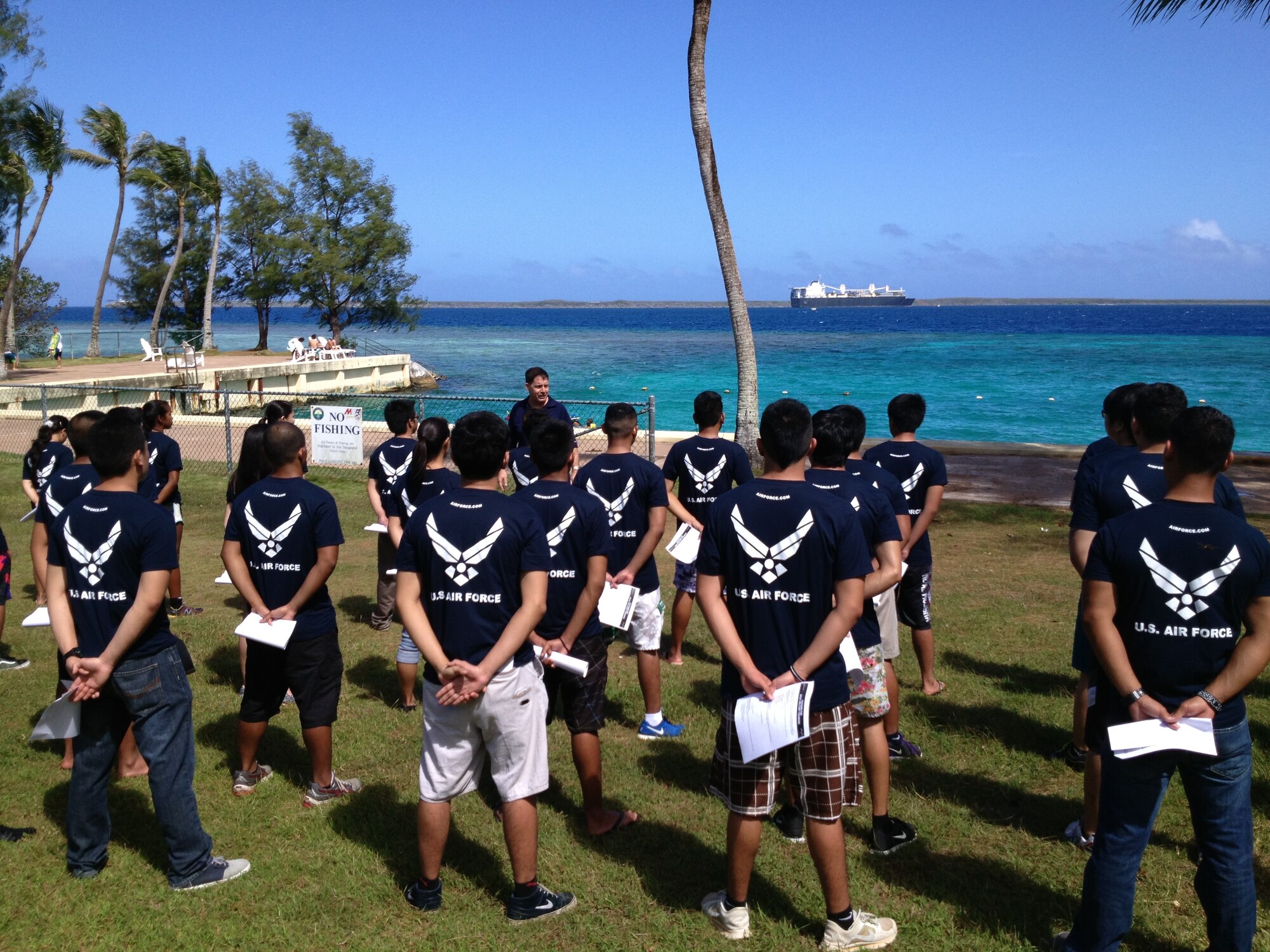 Brig. Gen. John P. Horner, Air Force Recruiting Service commander, greets members of the 369th Recruiting Squadron Delayed Entry Program in Guam, March 14. Horner visited the DEP during his tour of the 369th Recruiting Squadron which has offices throughout the Pacific Rim of Asia and Oceania, March 9-19. This DEP is unique because its members are from Guam as well as several other countries and protectorates. (U.S. Air Force photo)