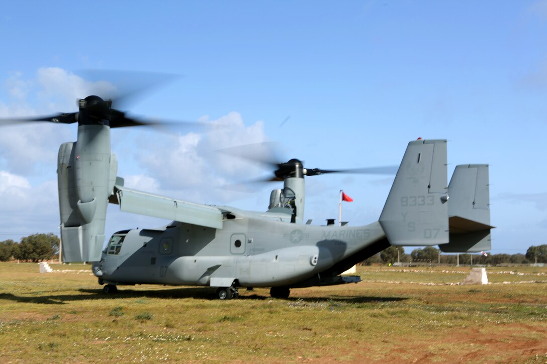 Two MV-22B Ospreys from Special-Purpose Marine Air-Ground Task Force Crisis Response land in Tifinit, Morocco, during a rapid-response demonstration to multinational observers of African Lion 14. Exercise African Lion is U.S. Africa Command’s flagship program in Northern Africa to build partner-nation capacity and interoperability. The African Lion 14 Observer Program was built to showcase the exercise to potential participants, setting the foundation for more robust military engagements in future iterations. The U.S. Marine Corps Forces Europe and Africa-led engagement is one of the biggest of its kind on the continent and, during African Lion 14, hosted a multilateral event that included military observers from Mauritania, Egypt, Tunisia, Turkey, Great Britain, Belgium, the Netherlands, Portugal, Germany, Spain, Senegal, Poland, Turkey, Italy, and France.

