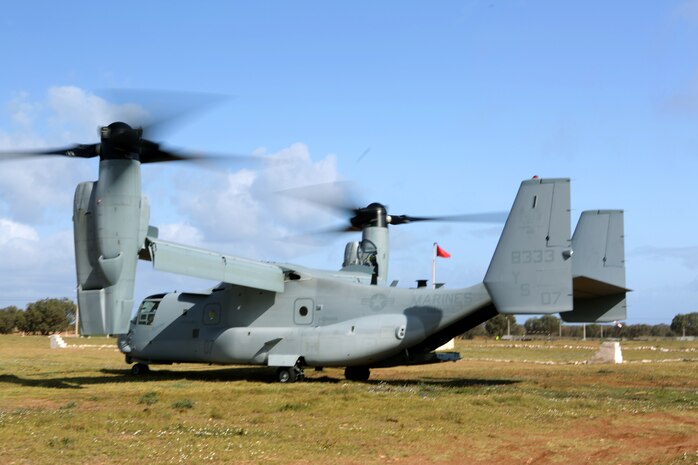 Two MV-22B Ospreys from Special-Purpose Marine Air-Ground Task Force Crisis Response land in Tifinit, Morocco, during a rapid-response demonstration to multinational observers of African Lion 14. Exercise African Lion is U.S. Africa Command’s flagship program in Northern Africa to build partner-nation capacity and interoperability. The African Lion 14 Observer Program was built to showcase the exercise to potential participants, setting the foundation for more robust military engagements in future iterations. The U.S. Marine Corps Forces Europe and Africa-led engagement is one of the biggest of its kind on the continent and, during African Lion 14, hosted a multilateral event that included military observers from Mauritania, Egypt, Tunisia, Turkey, Great Britain, Belgium, the Netherlands, Portugal, Germany, Spain, Senegal, Poland, Turkey, Italy, and France.

