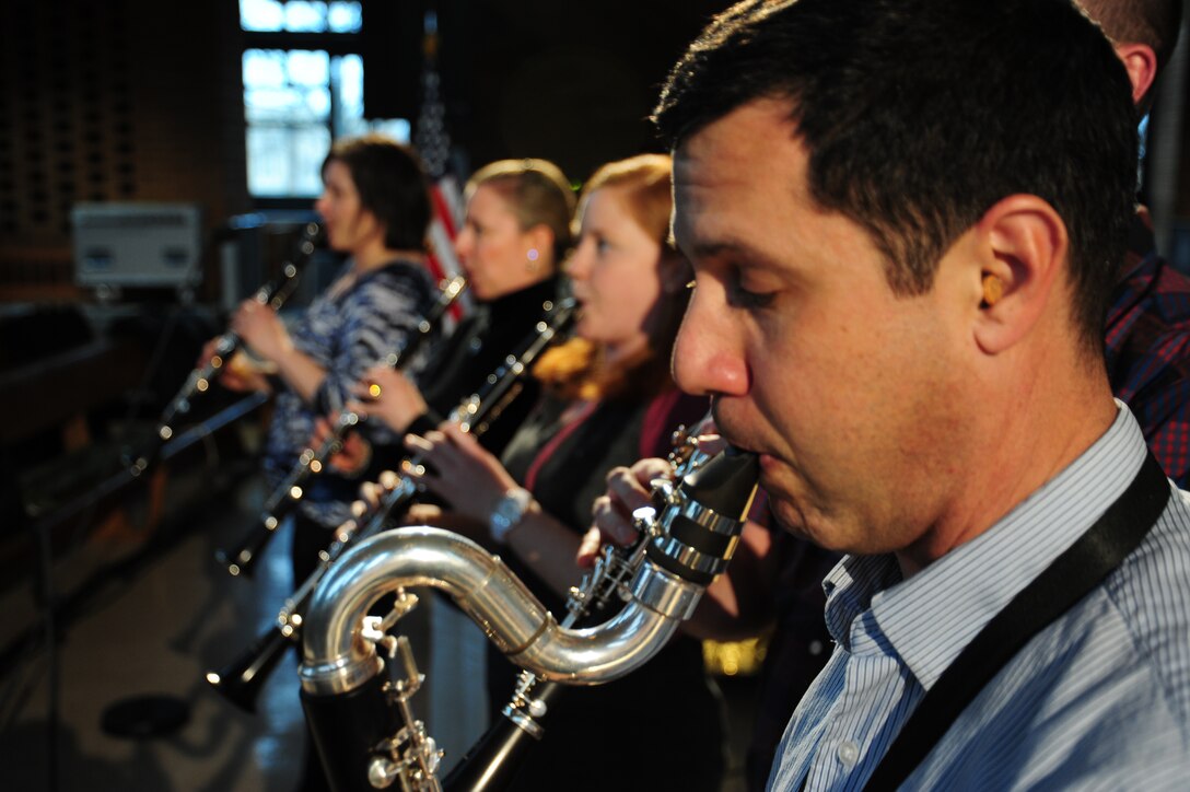 The U. S. Air Force Band woodwind section rehearses for a concert performance at Valparaiso University’s Chapel of Resurrection in Valparaiso, Ind., April 7, 2014. This performance is part of the Band’s 2014 Spring Tour around the Midwest. (U. S. Air Force photo/Airman 1st Class Joshua R. M. Dewberry)