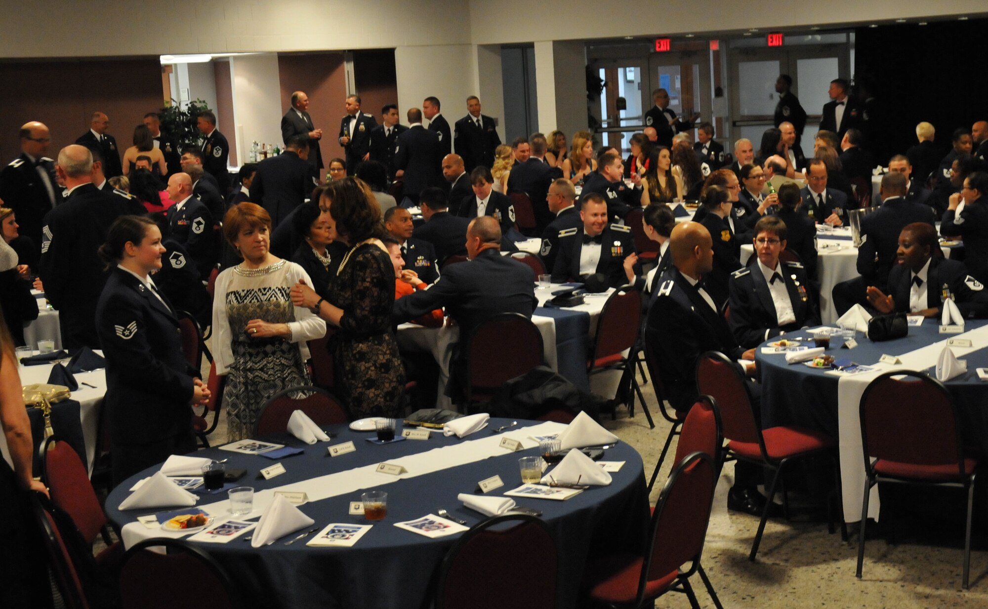 Reservists from the 512th Airlift Wing gather to celebrate the induction of 32 of the wing's newest senior noncommissioned officers in a ceremony April 5, 2014, at the Delaware Technical Community College Conference Center, Dover, Del. The total number of inductees is 38, but six of them were unable to attend the annual event. (U.S. Air Force photo/Senior Airman Joe Yanik)