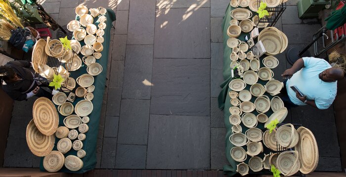 Charlene Haversham, along with her family, earn a living selling Sweetgrass baskets Feb. 22, 2014, in the Charleston Market, in Charleston, S.C. (U.S. Air Force photo/Airman 1st Class Logan Brandt)